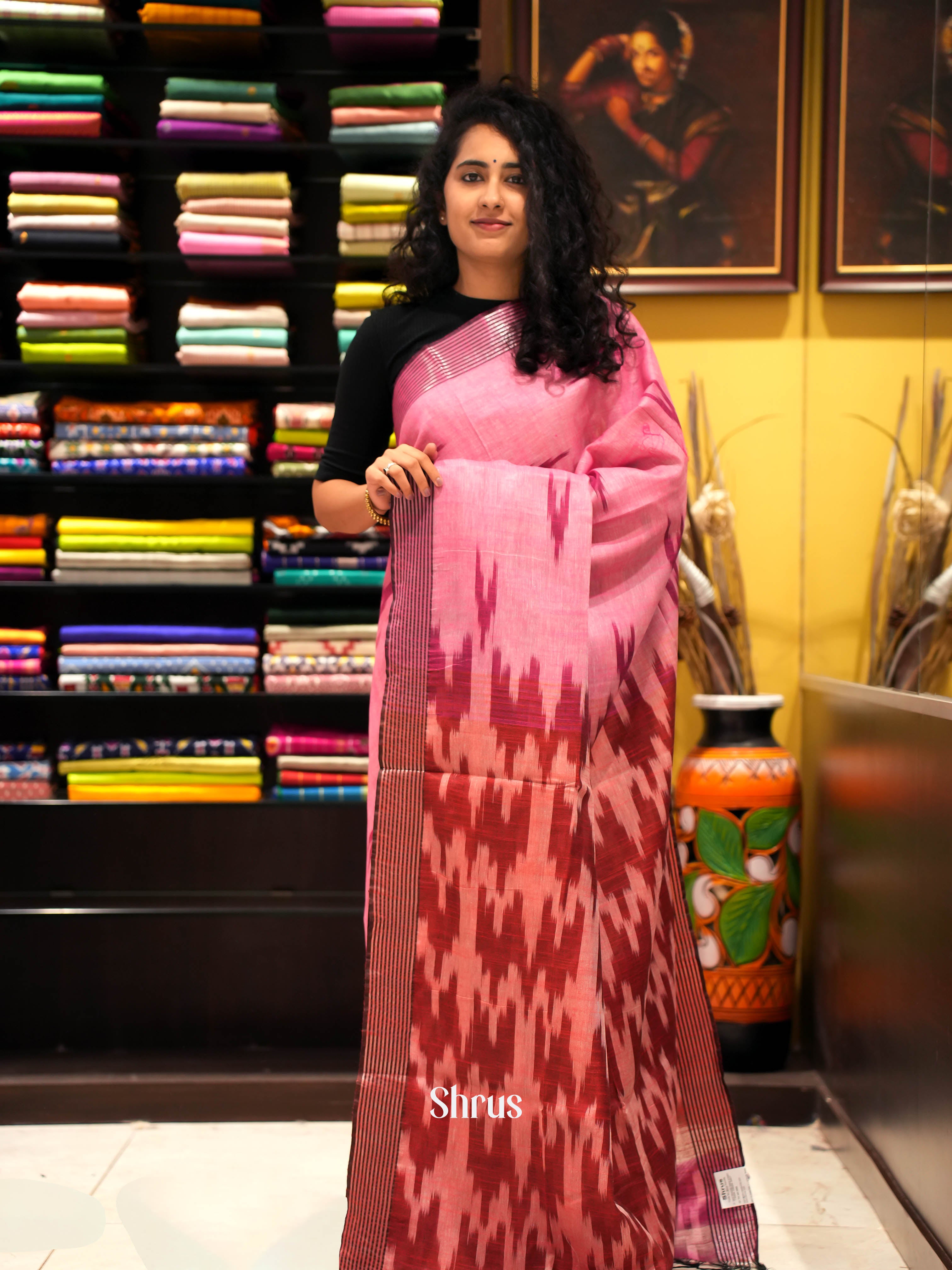 Pink & Red - Semi ikkat Saree - Shop on ShrusEternity.com
