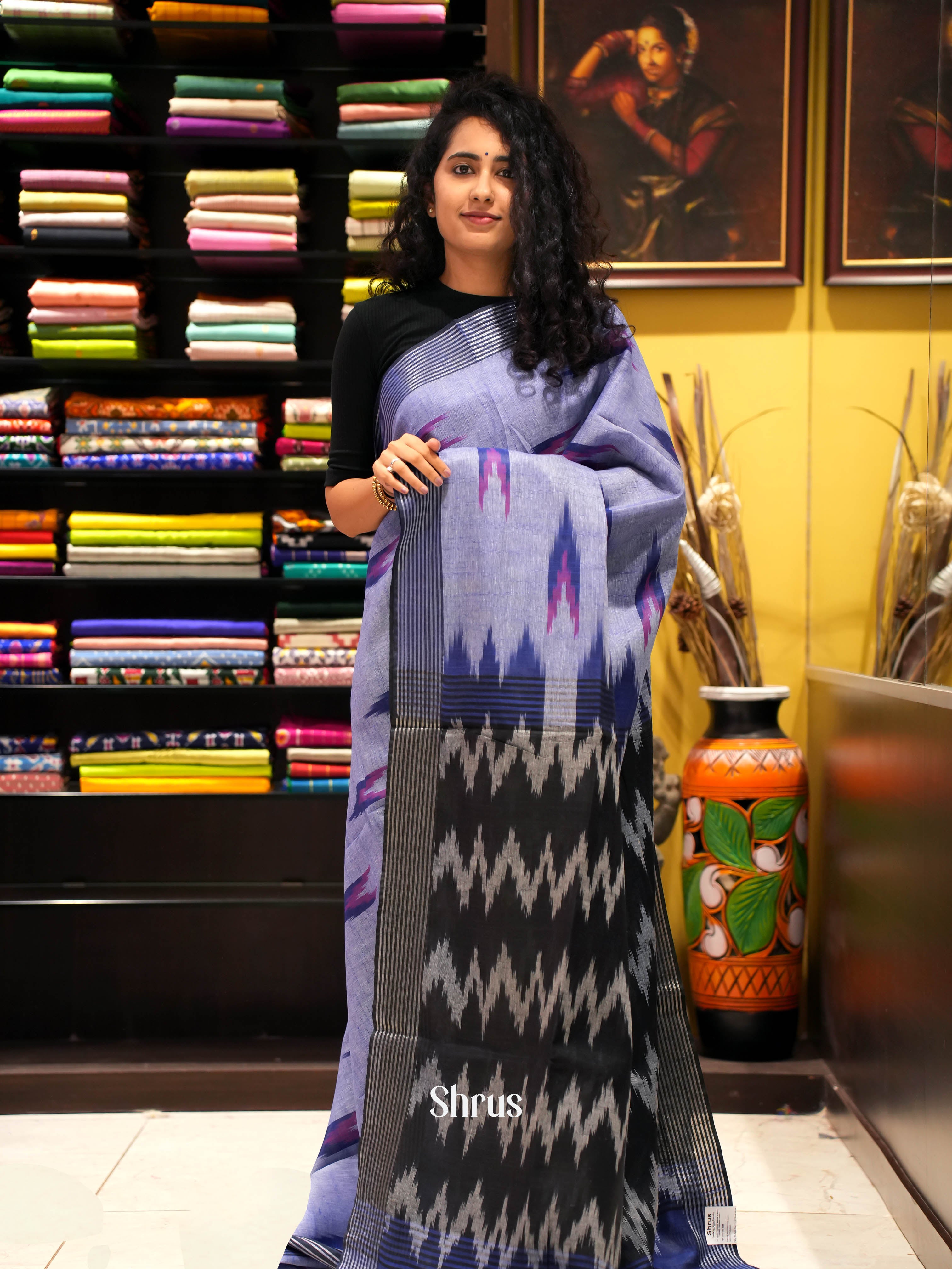 Lavender & Black - semi ikkat Saree - Shop on ShrusEternity.com