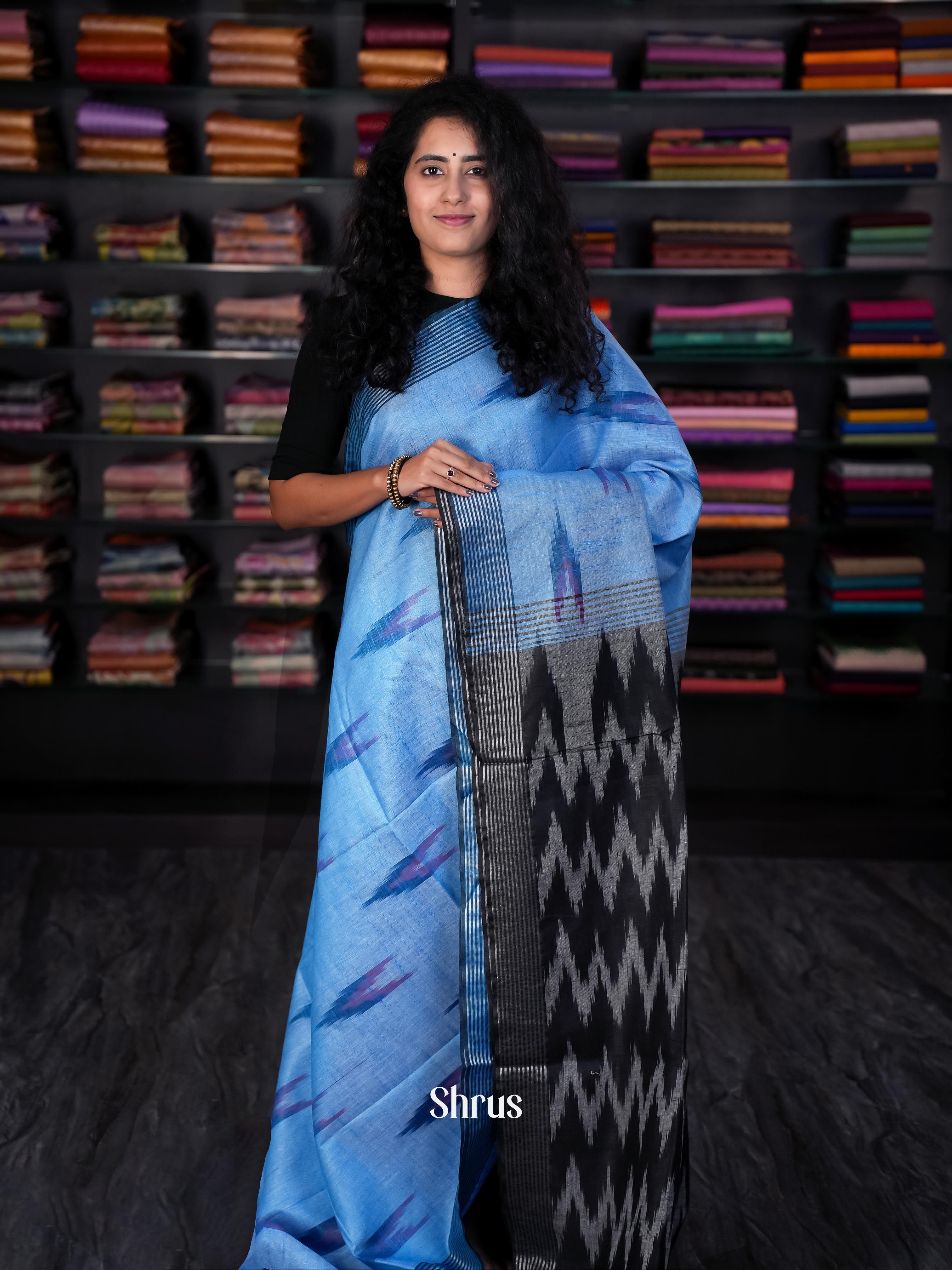 Blue & Black - Semi Ikkat saree - Shop on ShrusEternity.com