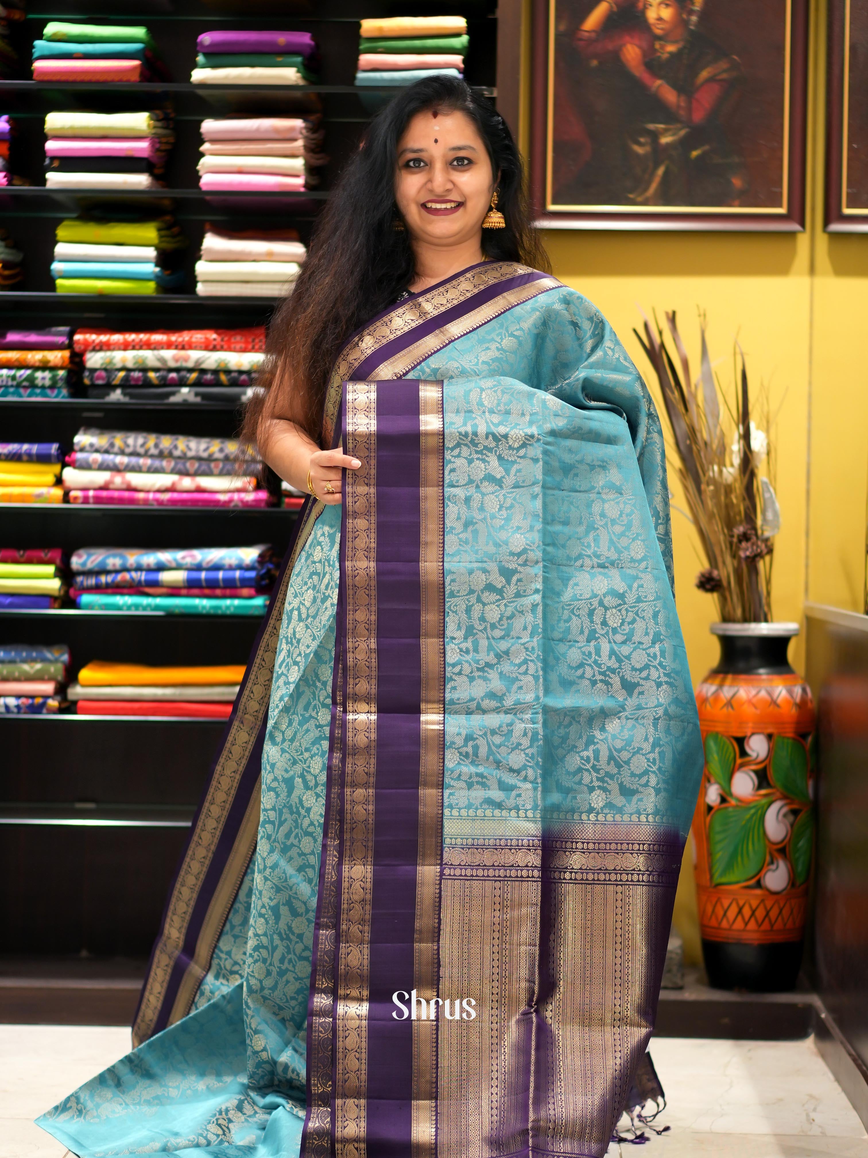 Blue & Purple - Soft Silk Saree - Shop on ShrusEternity.com