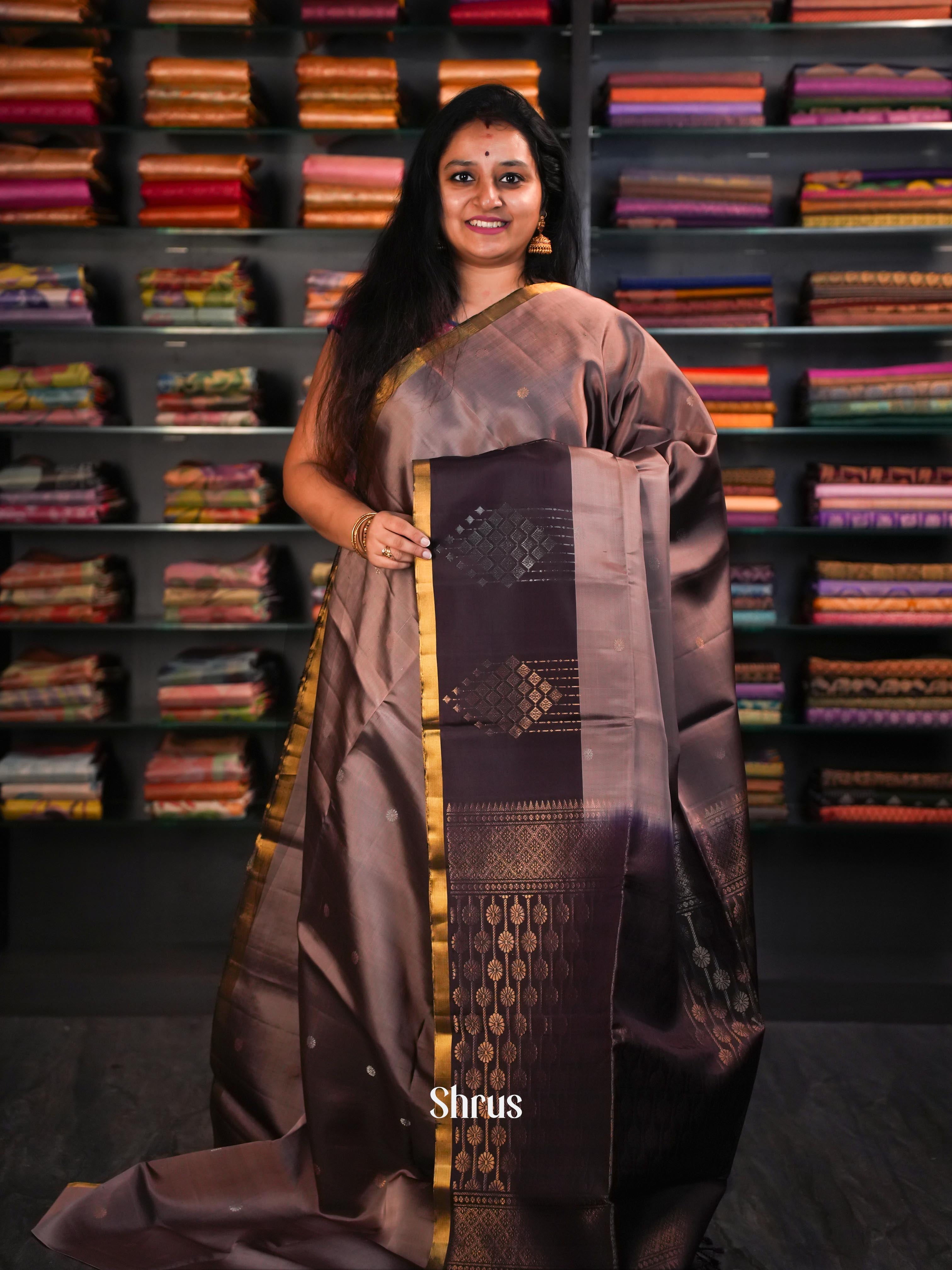 Dark Brown & Chocolate Brown - Soft Silk Saree - Shop on ShrusEternity.com