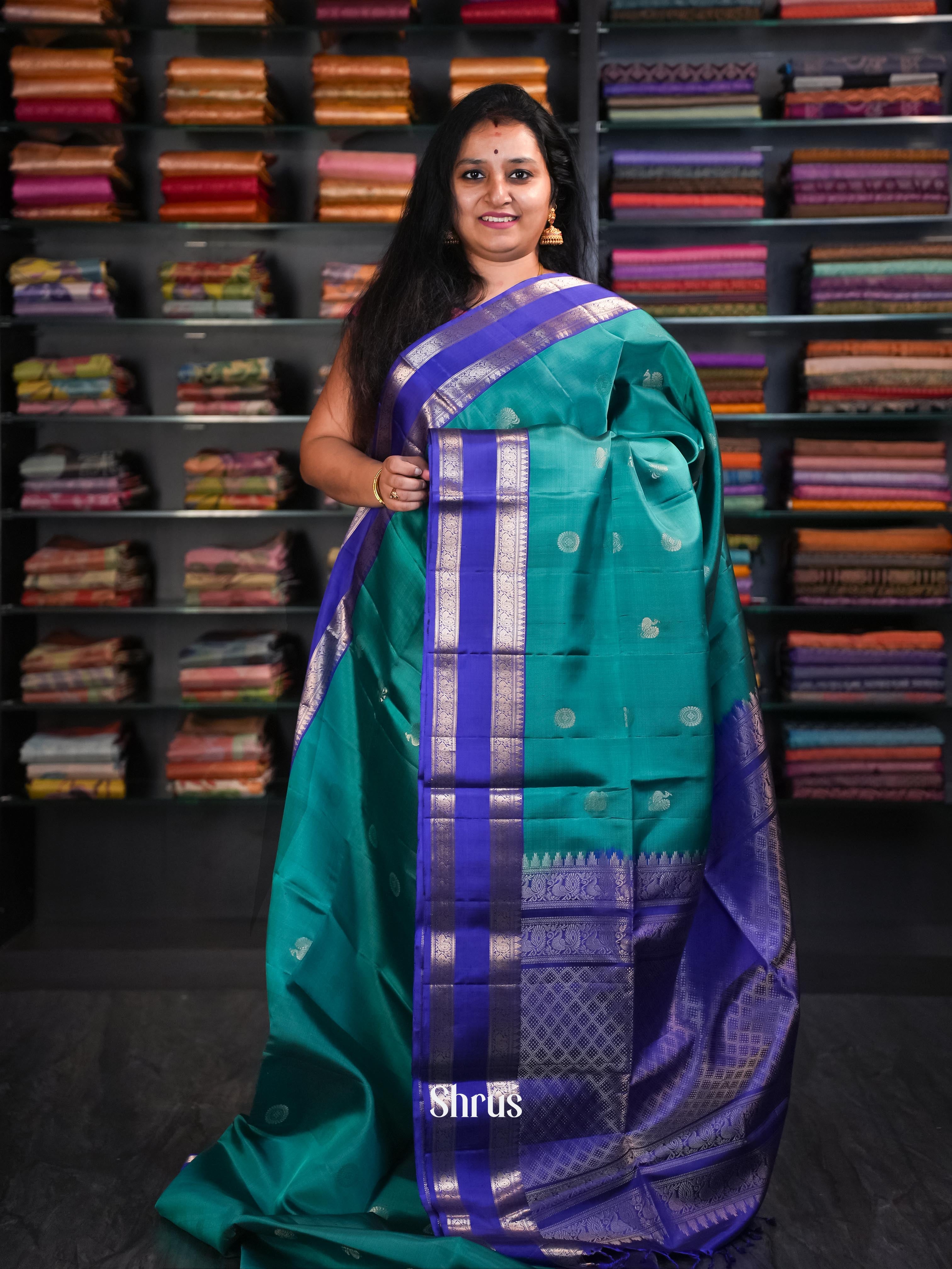 Teal & Blue- Soft Silk Saree - Shop on ShrusEternity.com