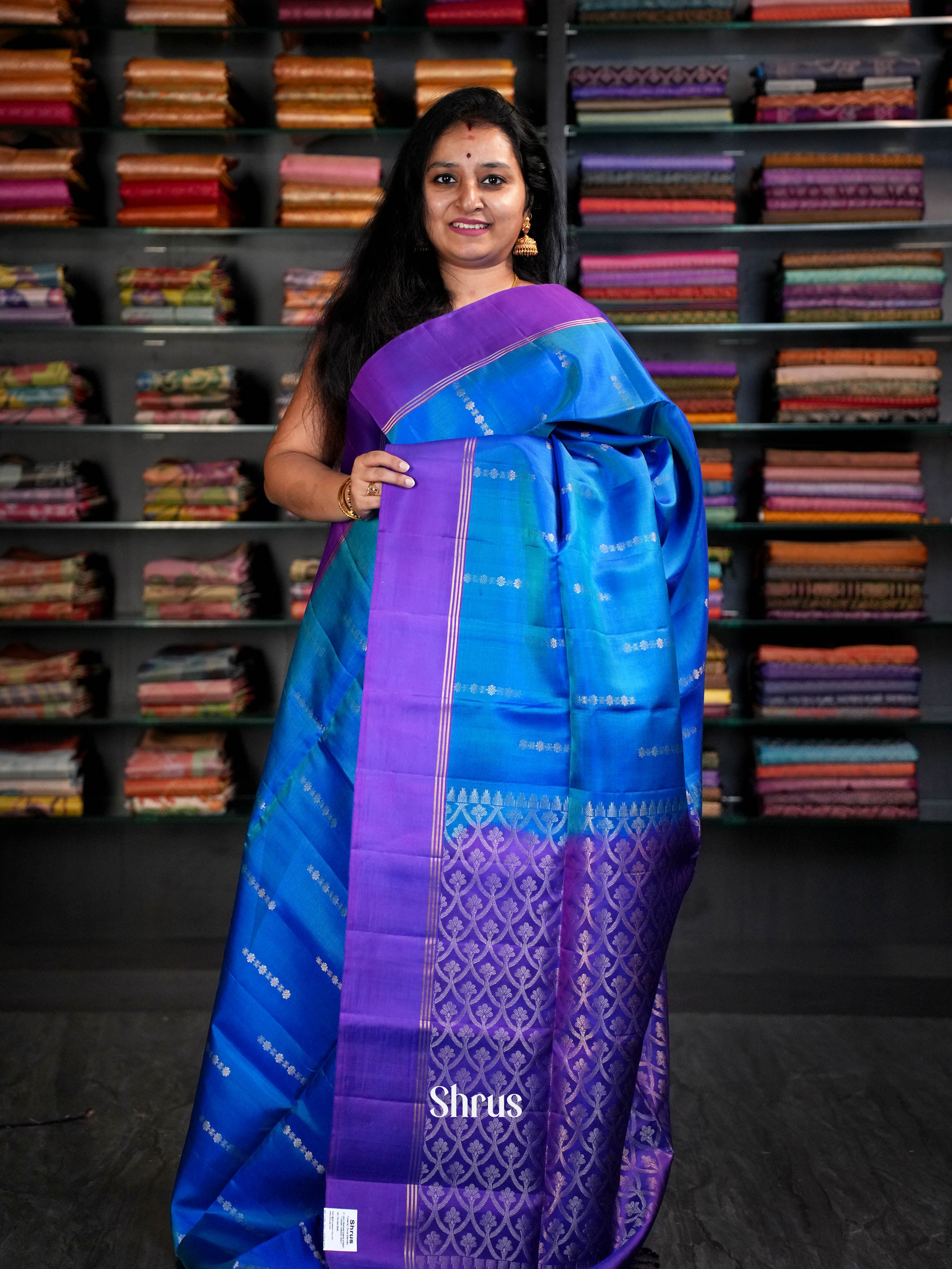Blue & Purple - Soft Silk Saree - Shop on ShrusEternity.com