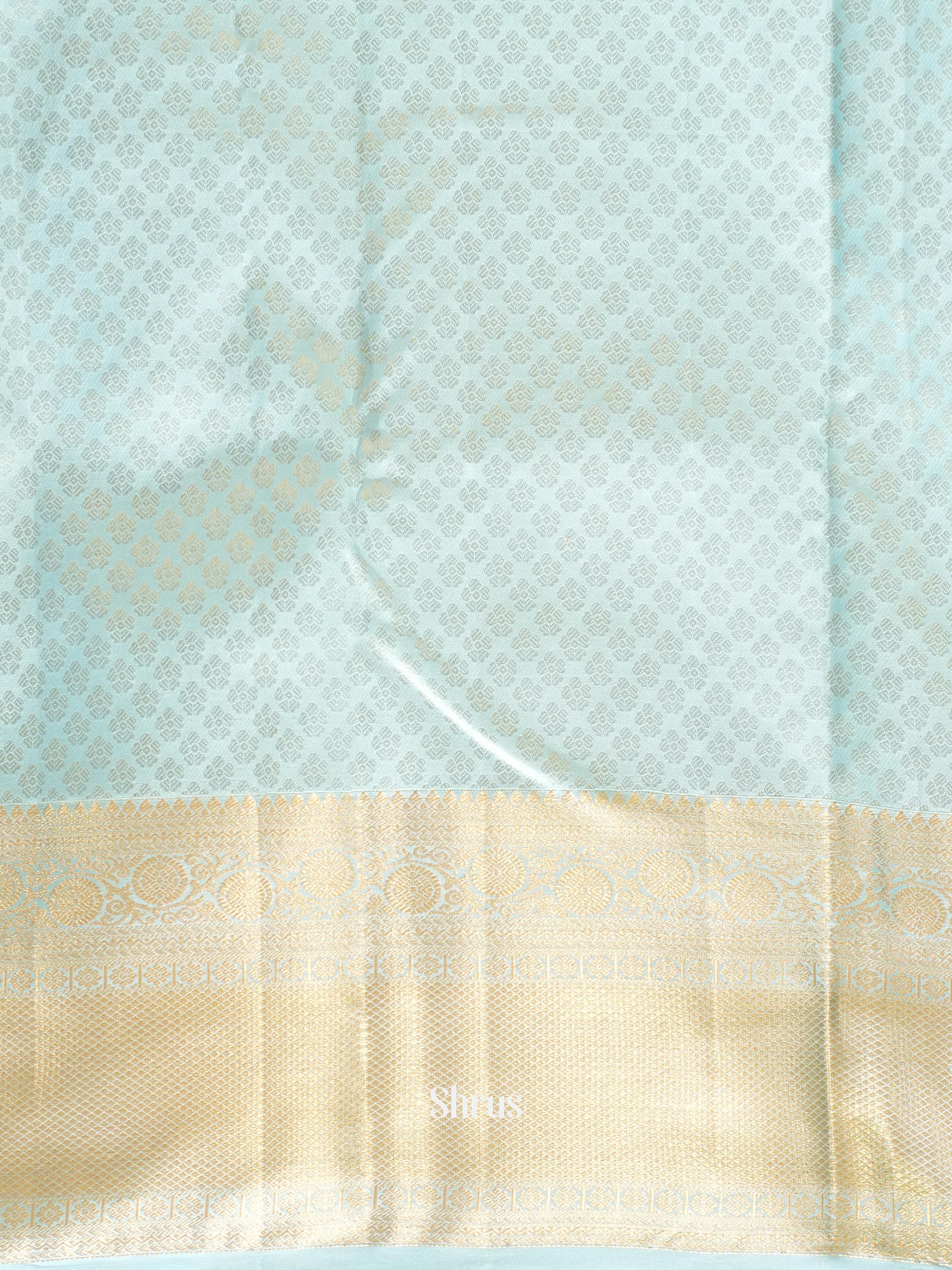 Pastel pink and Blue Kanchipuram silk Saree Adorned With Floral Nestling Pattern-3