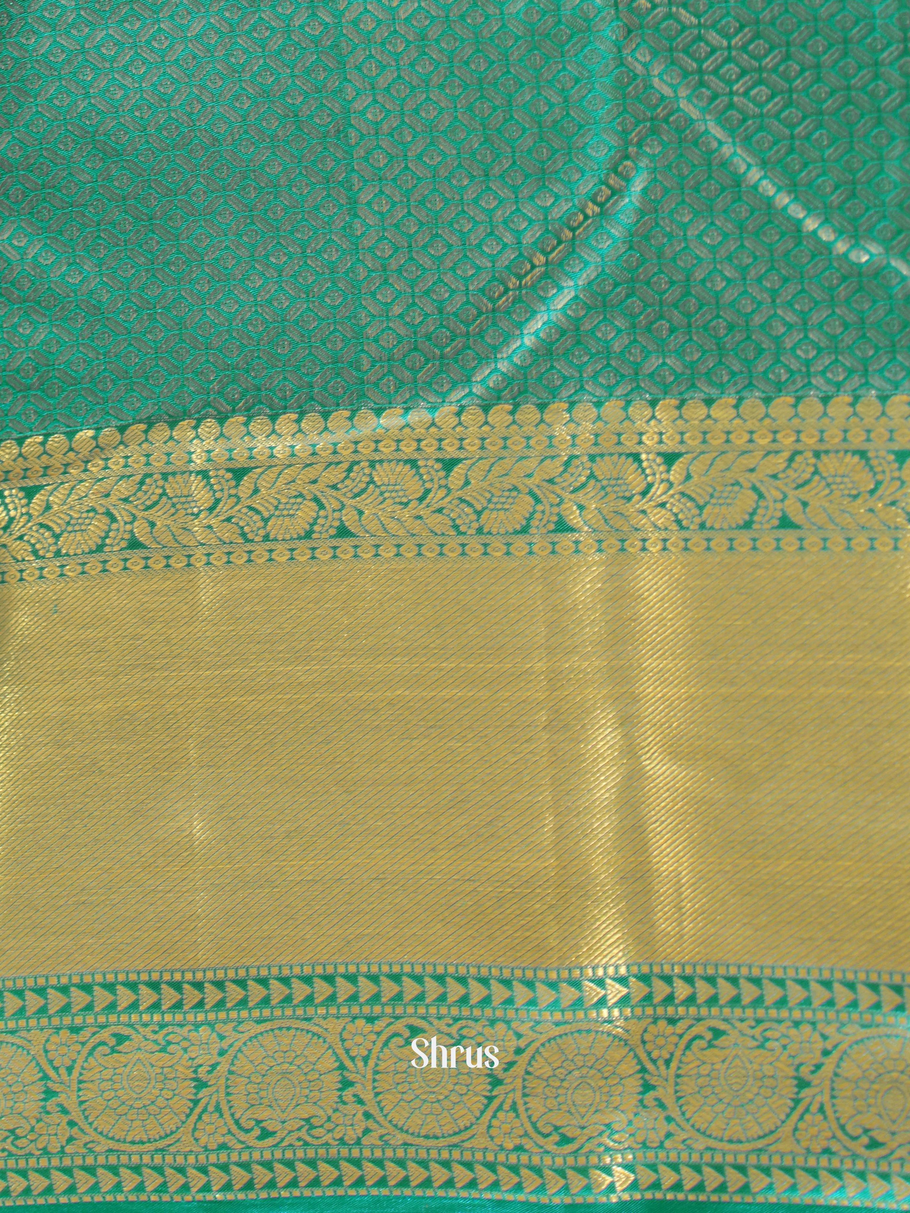 Pink and Teal Pure Kanchipuram silk Saree Adorned With woven Paisleys Nestled In Floral Patterns-3