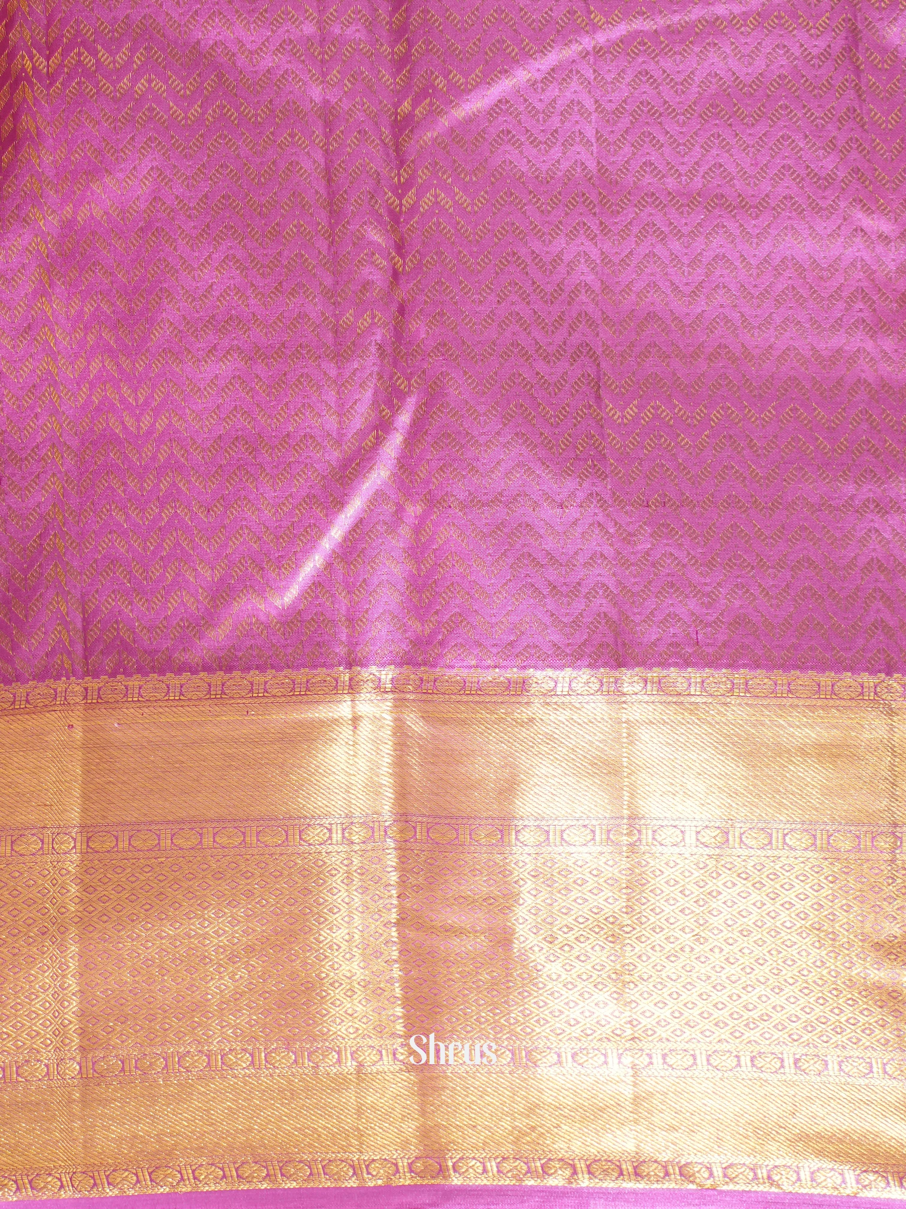 Yellow and Purple Bridal Kanchipuram silk Saree With Intricately Woven Floral Nestling Motifs-3