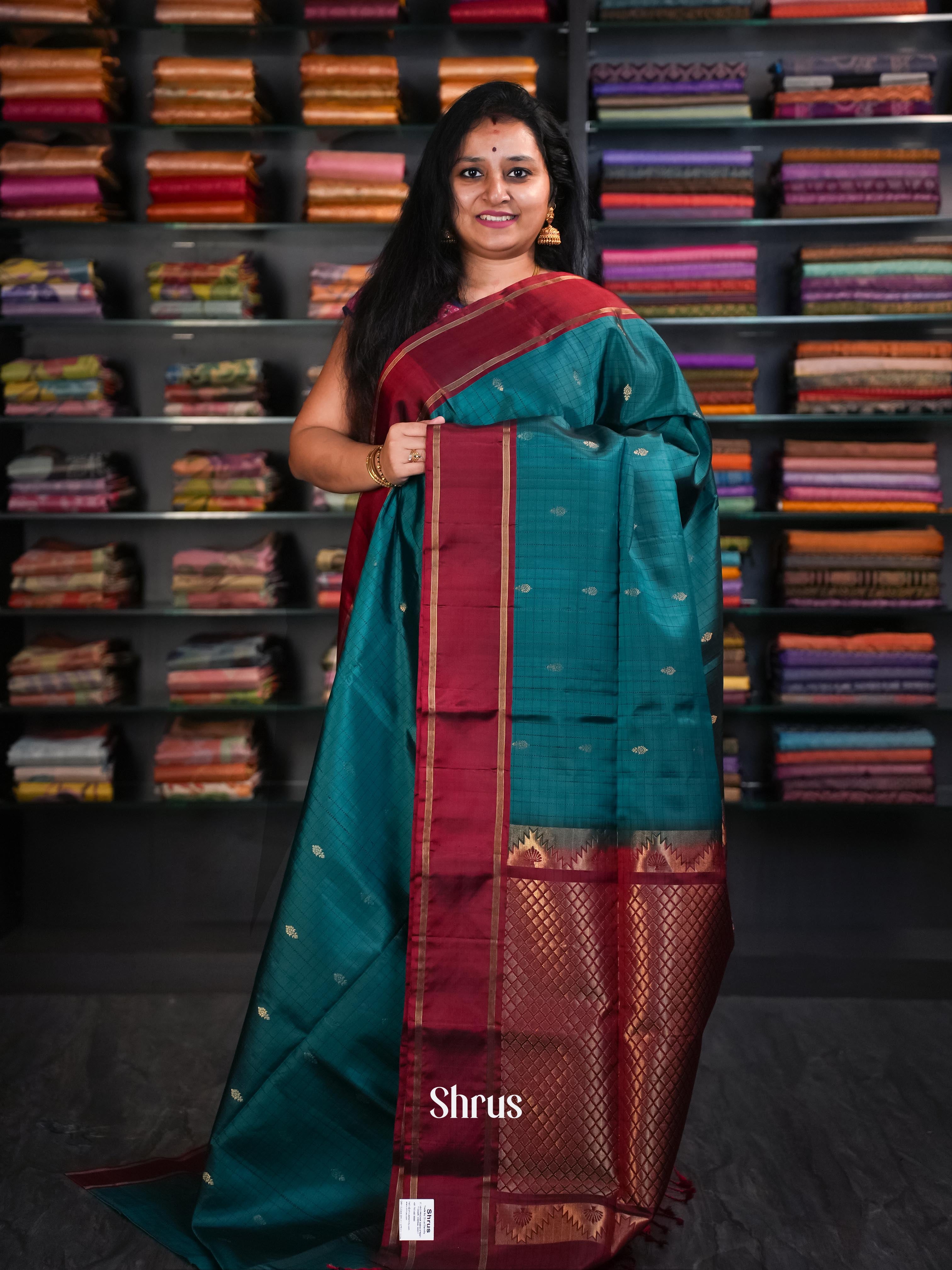 Blue & Maroon - Soft Silk Saree - Shop on ShrusEternity.com