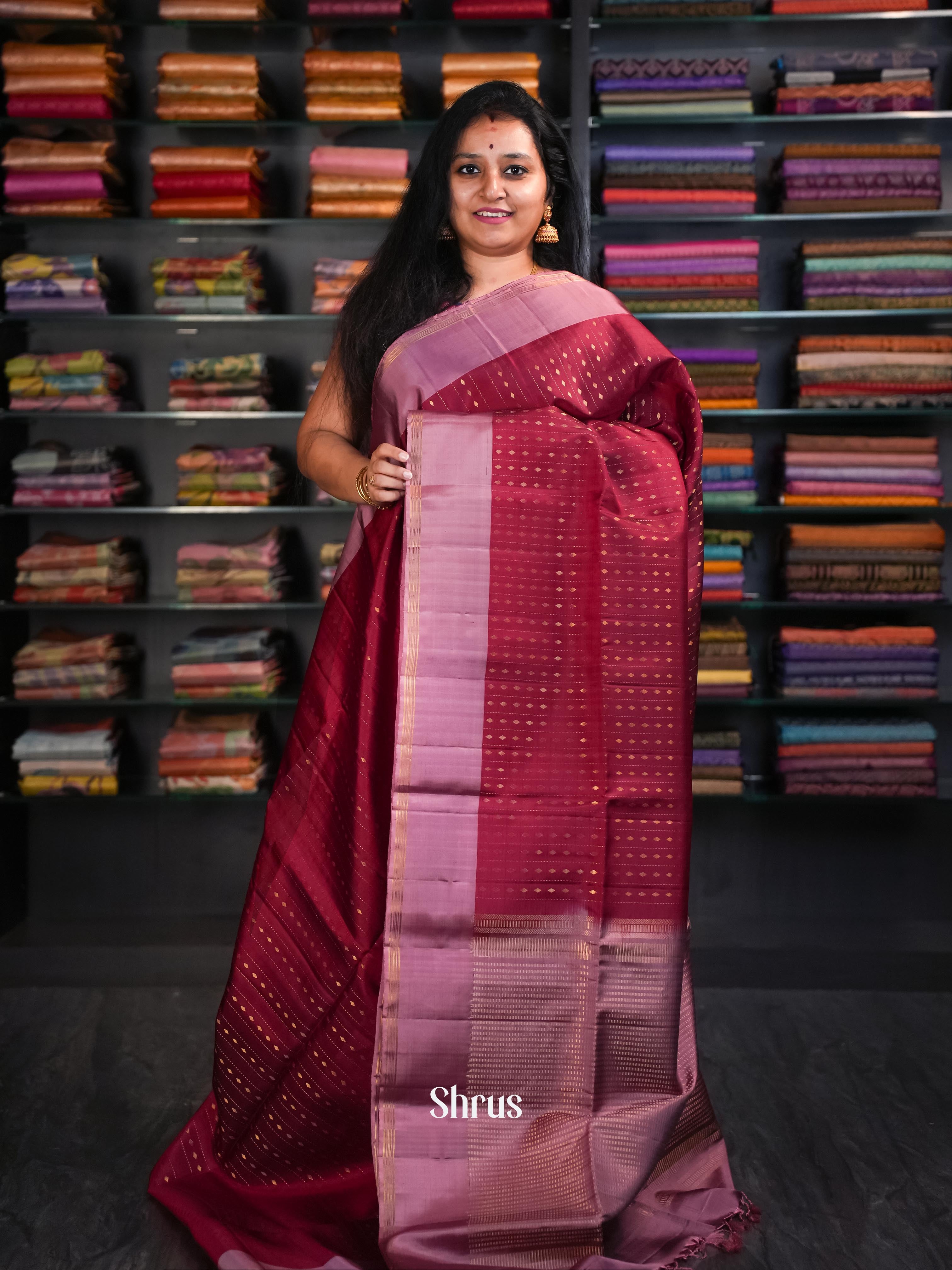 Maroon & Onion - Soft Silk Saree - Shop on ShrusEternity.com