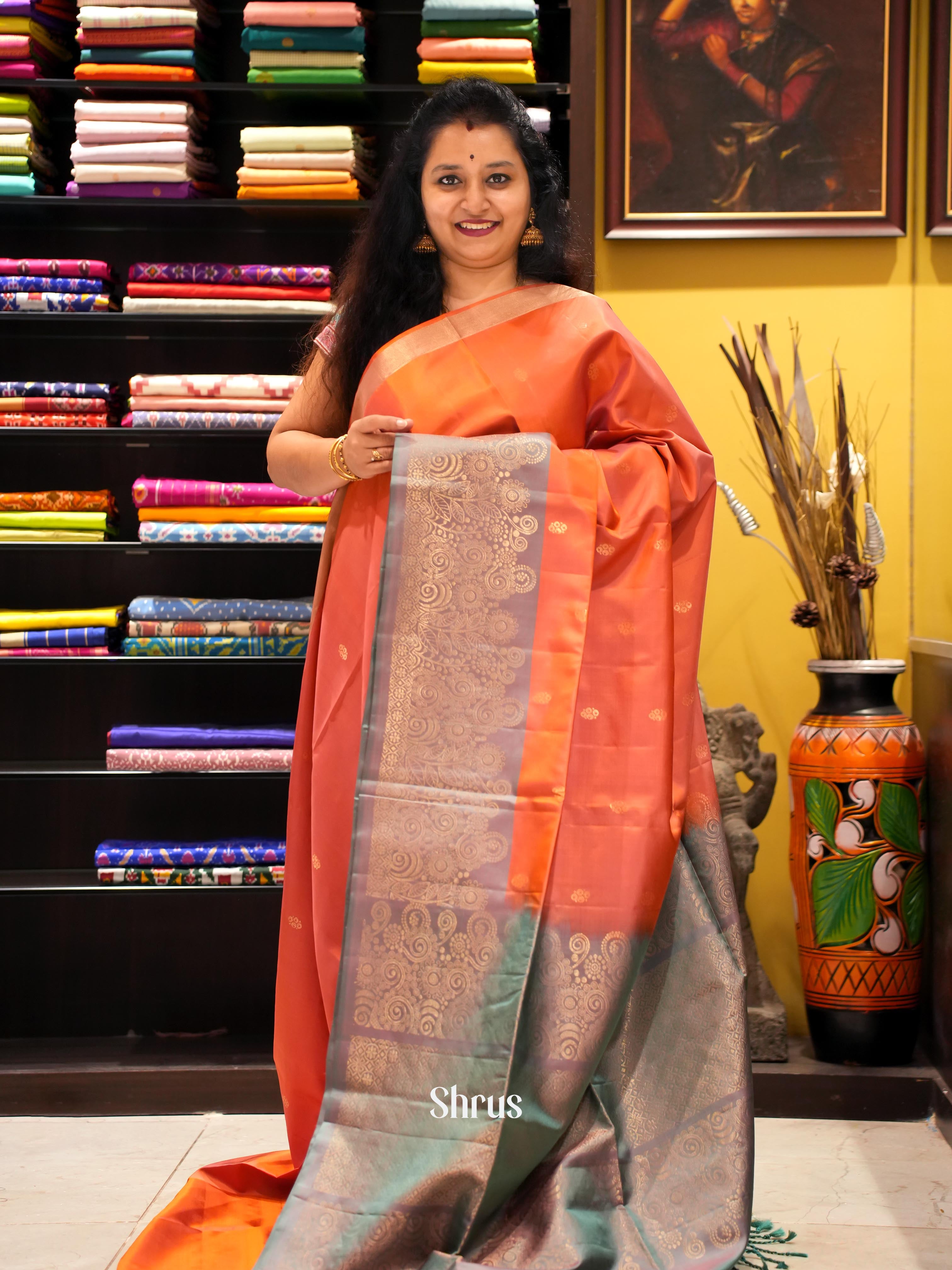 Orange & Mild Lavender - Soft Silk Saree - Shop on ShrusEternity.com