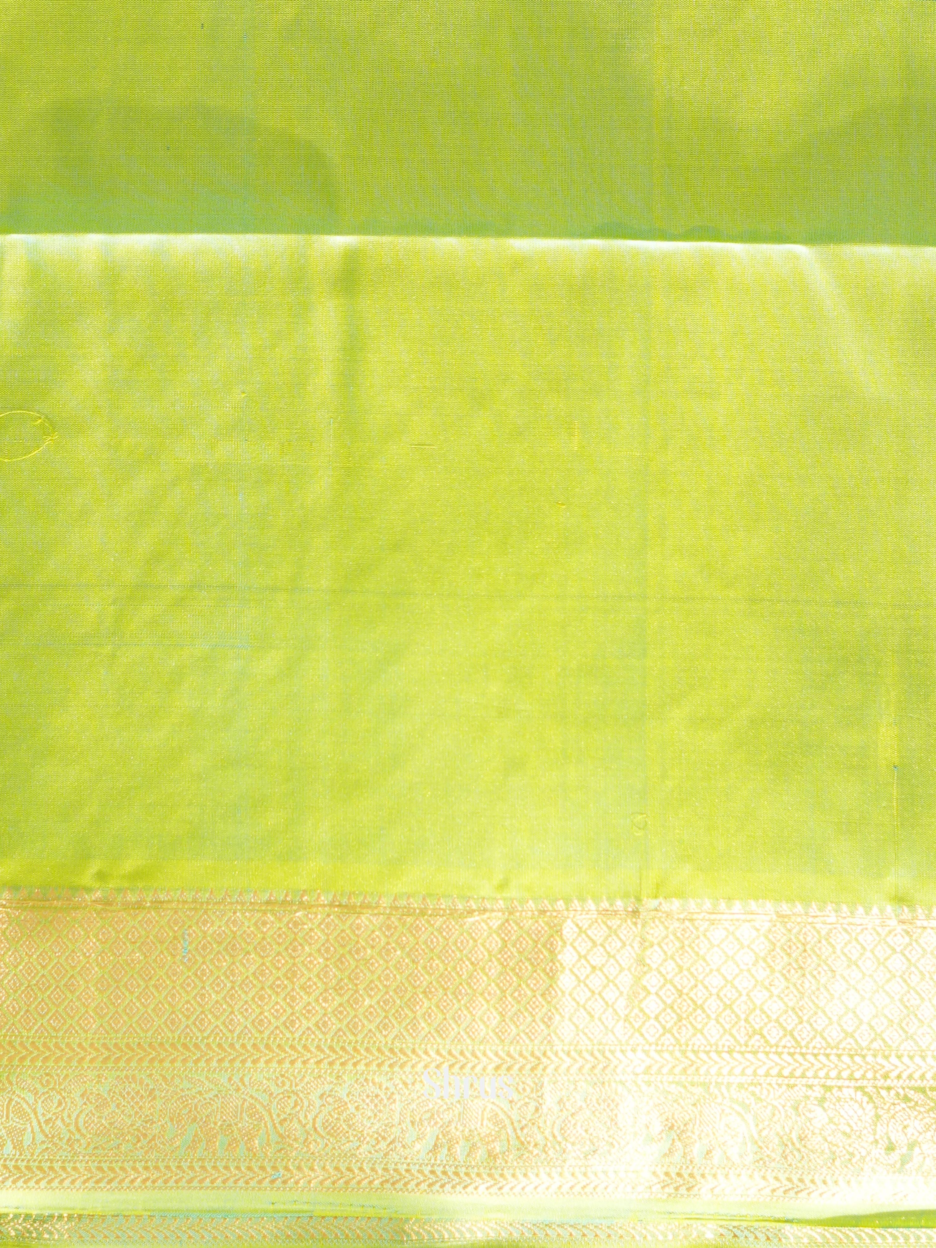 Teal & Lite Green - Kanchi Border Soft Silk Saree - Shop on ShrusEternity.com