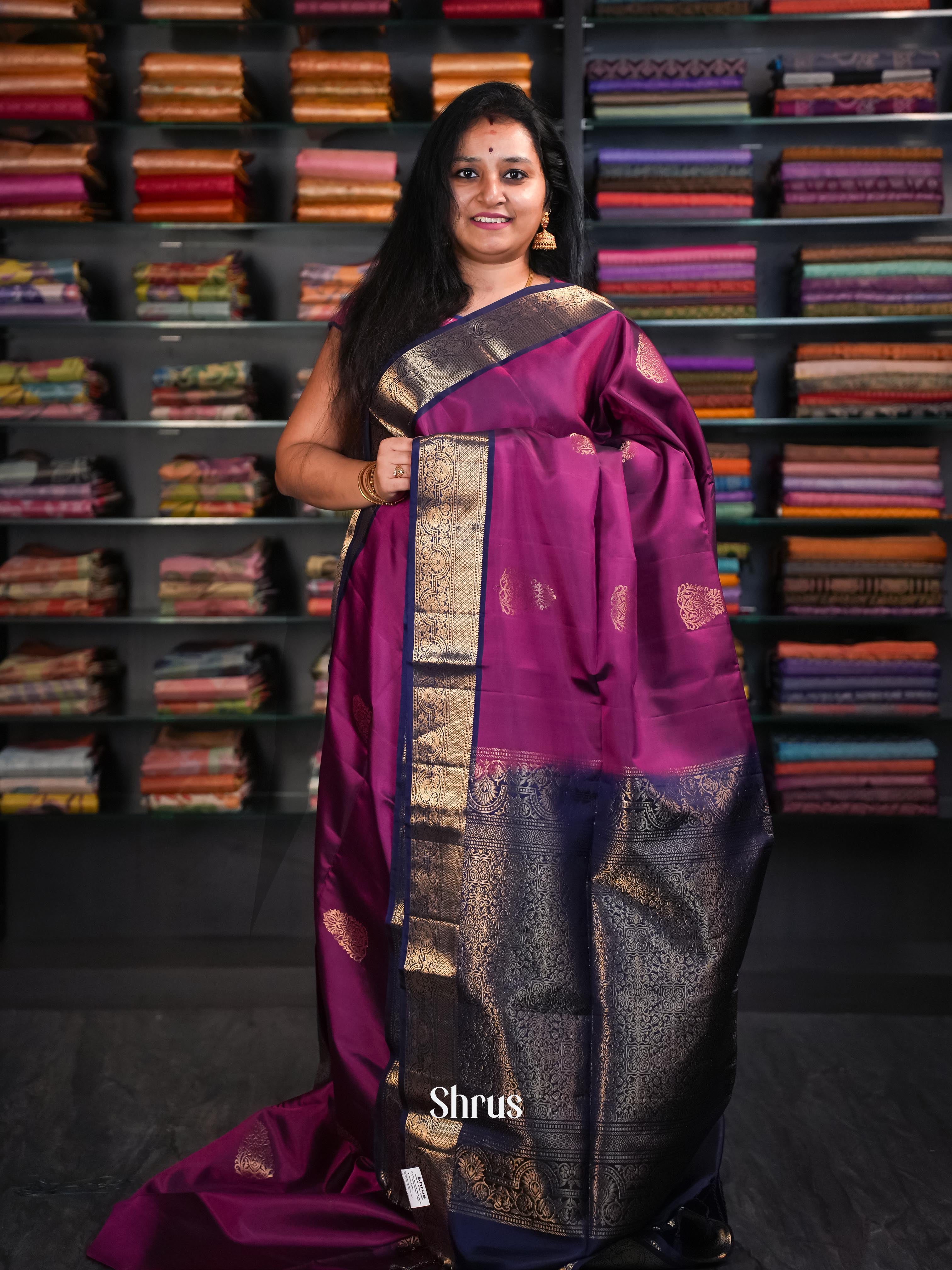 Purple & Blue - Soft Silk Saree - Shop on ShrusEternity.com