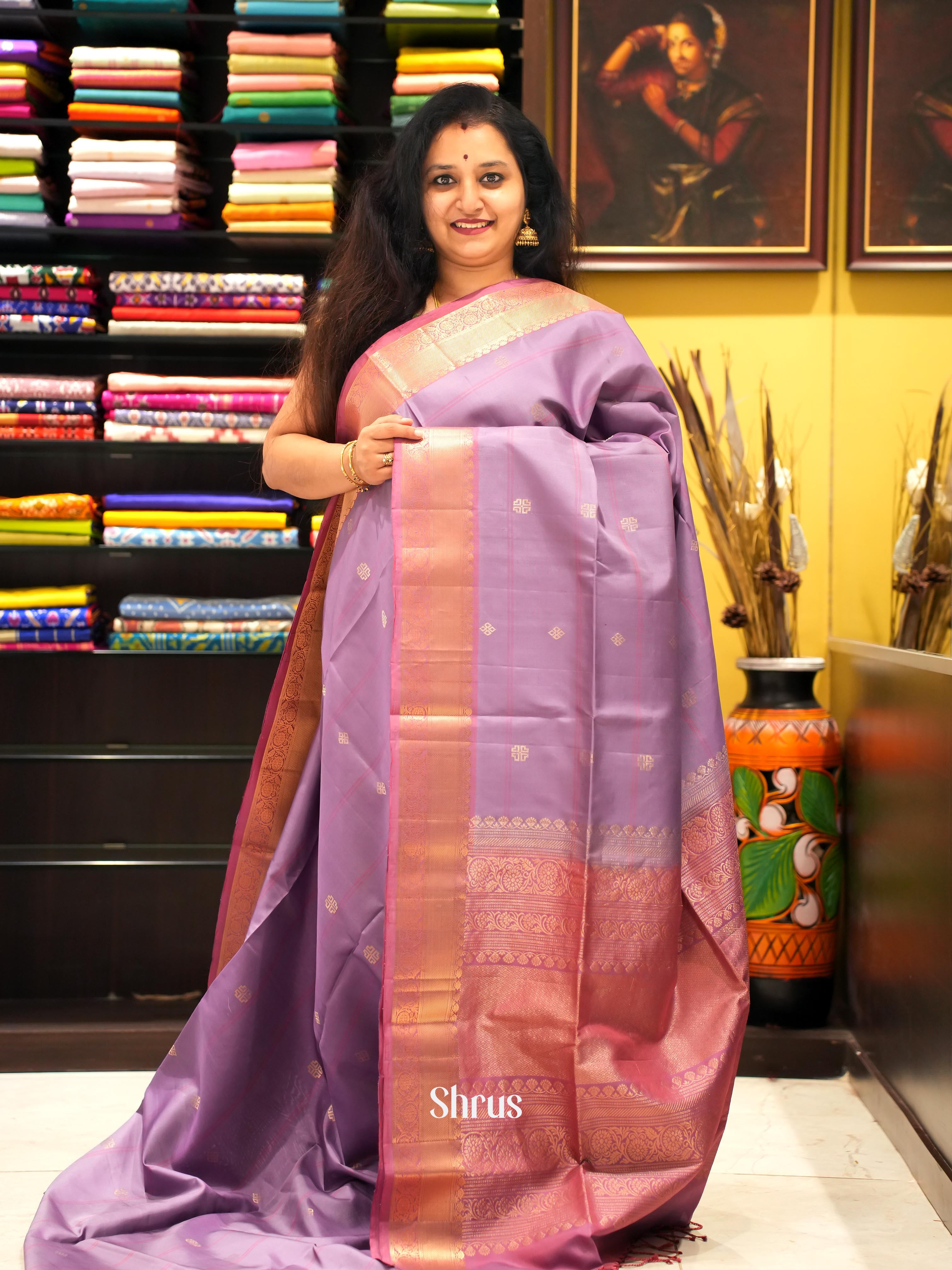 Lavender & Pink- Kanchi Border Soft Silk Saree - Shop on ShrusEternity.com