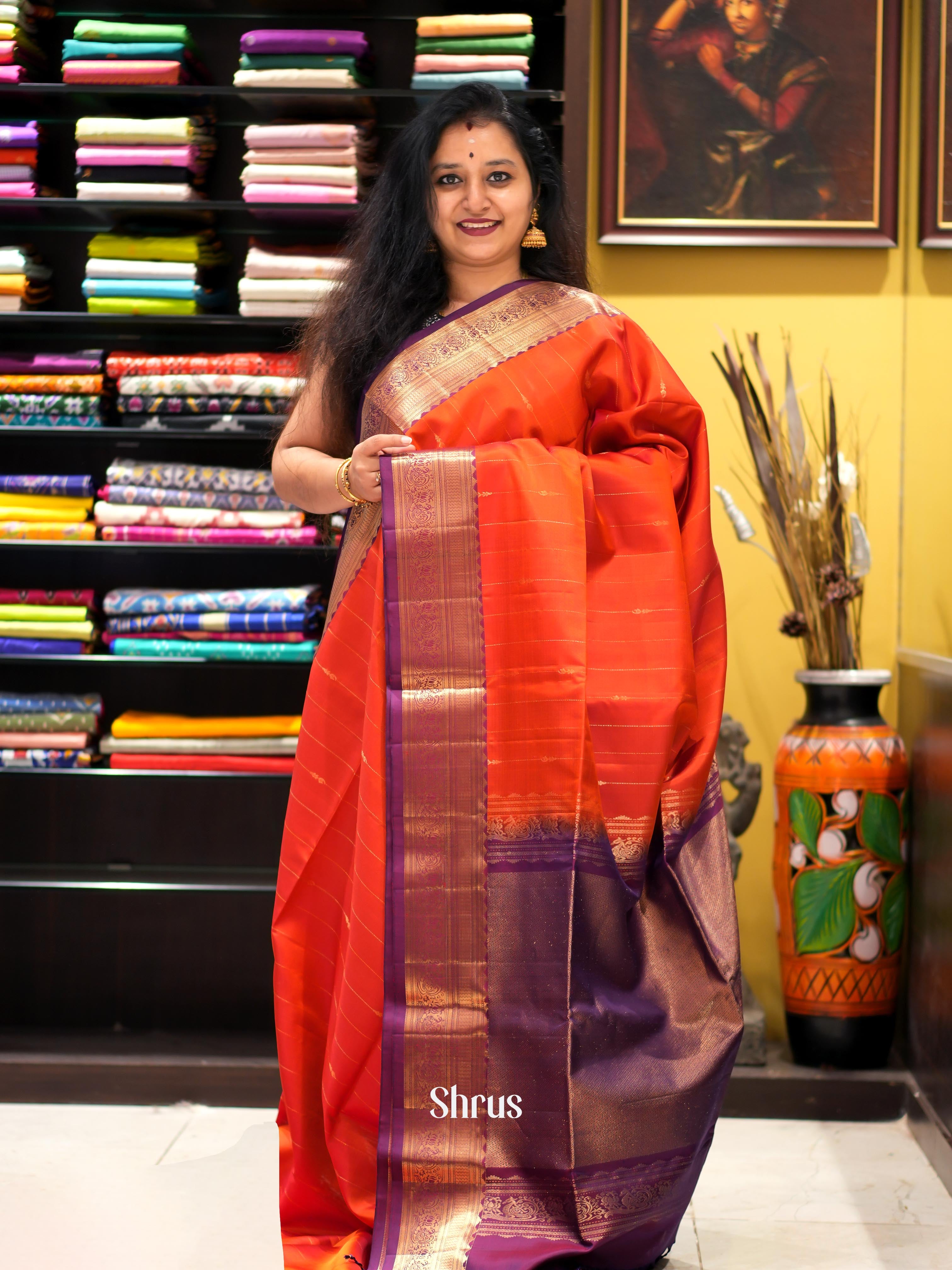 Red & Purple - Kanchi Border Soft Silk Saree - Shop on ShrusEternity.com