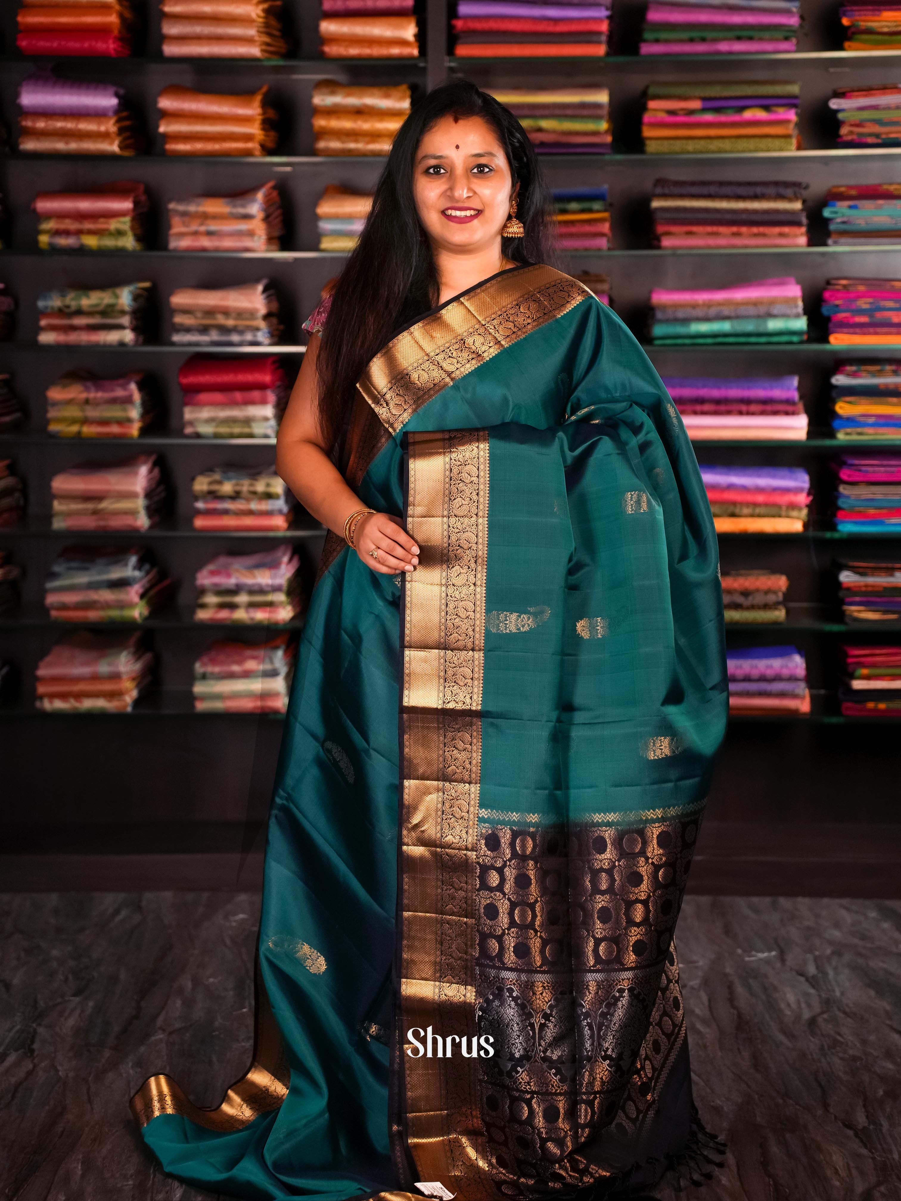 Blue - Kanchi Border Soft Silk Saree - Shop on ShrusEternity.com