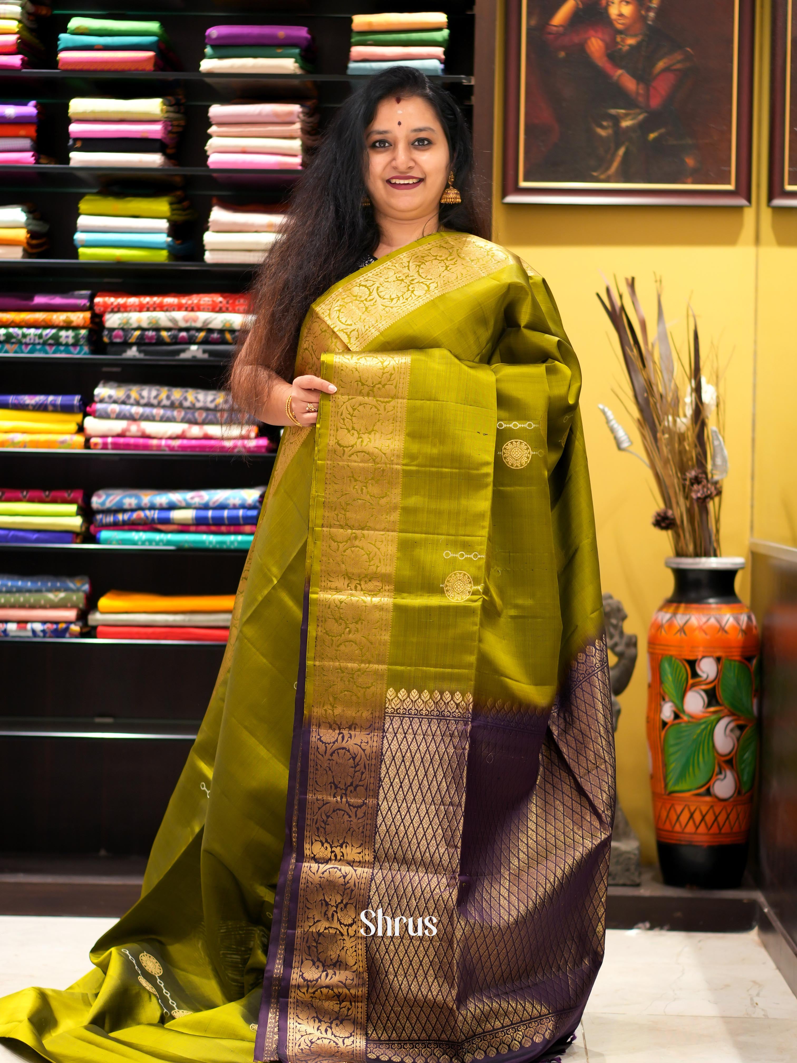 Green & Purple - Kanchi Border Soft Silk Saree - Shop on ShrusEternity.com