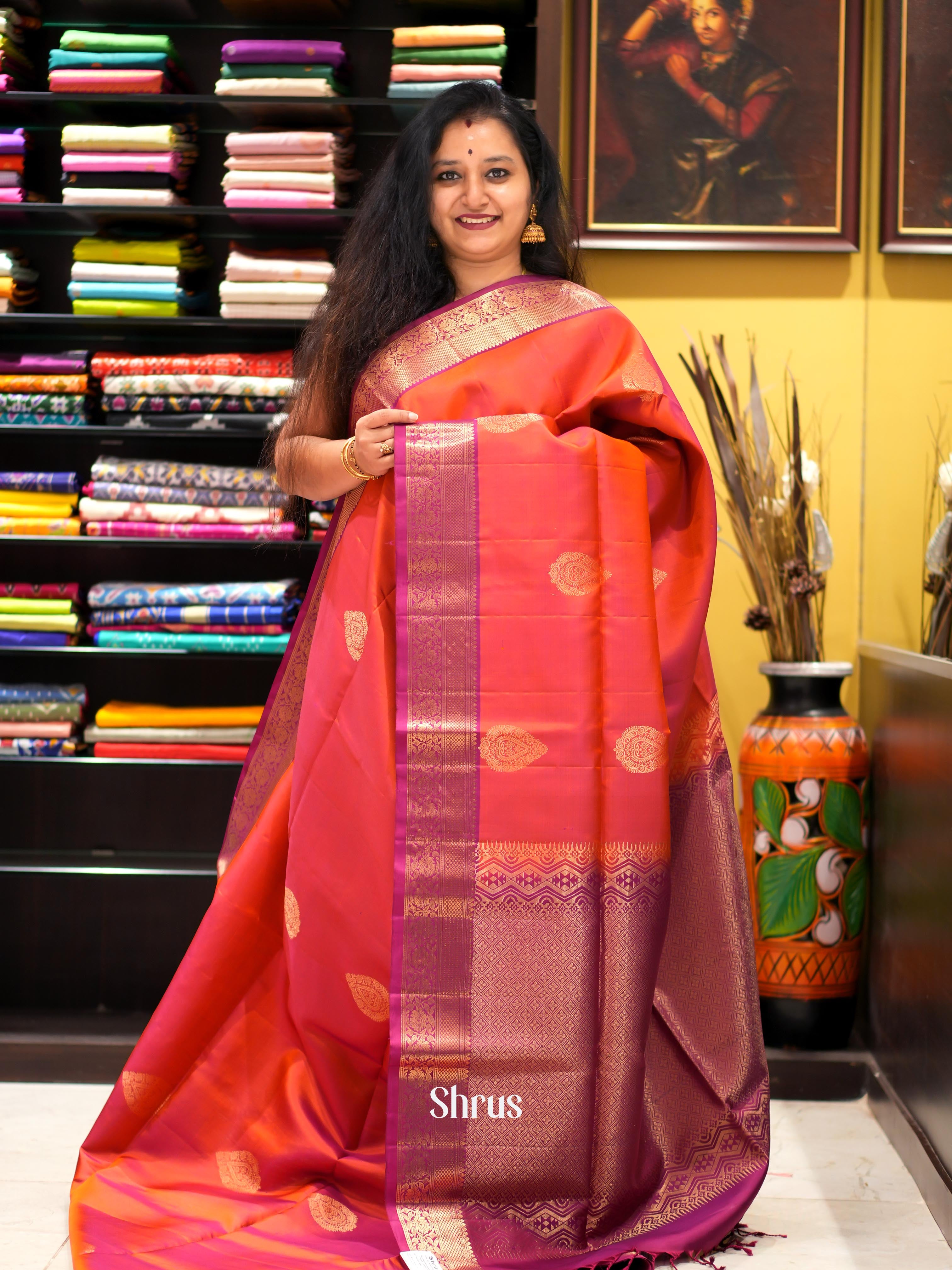 Red & Purple - Kanchi Border Soft Silk Saree - Shop on ShrusEternity.com