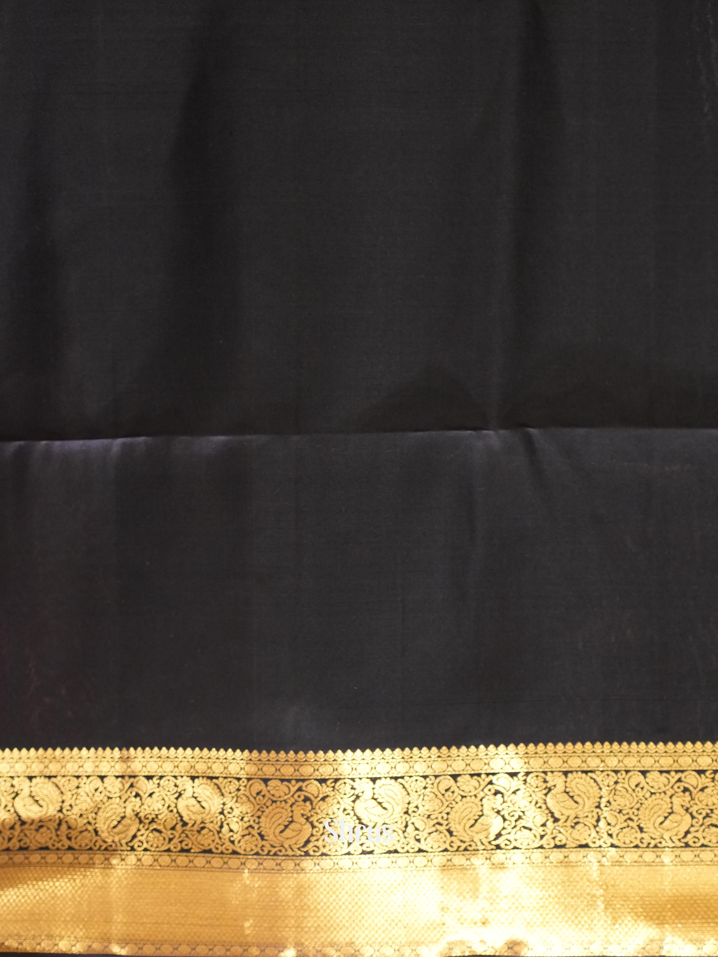 Maroon & Navy Blue- Kanchi Border Soft Silk Saree - Shop on ShrusEternity.com