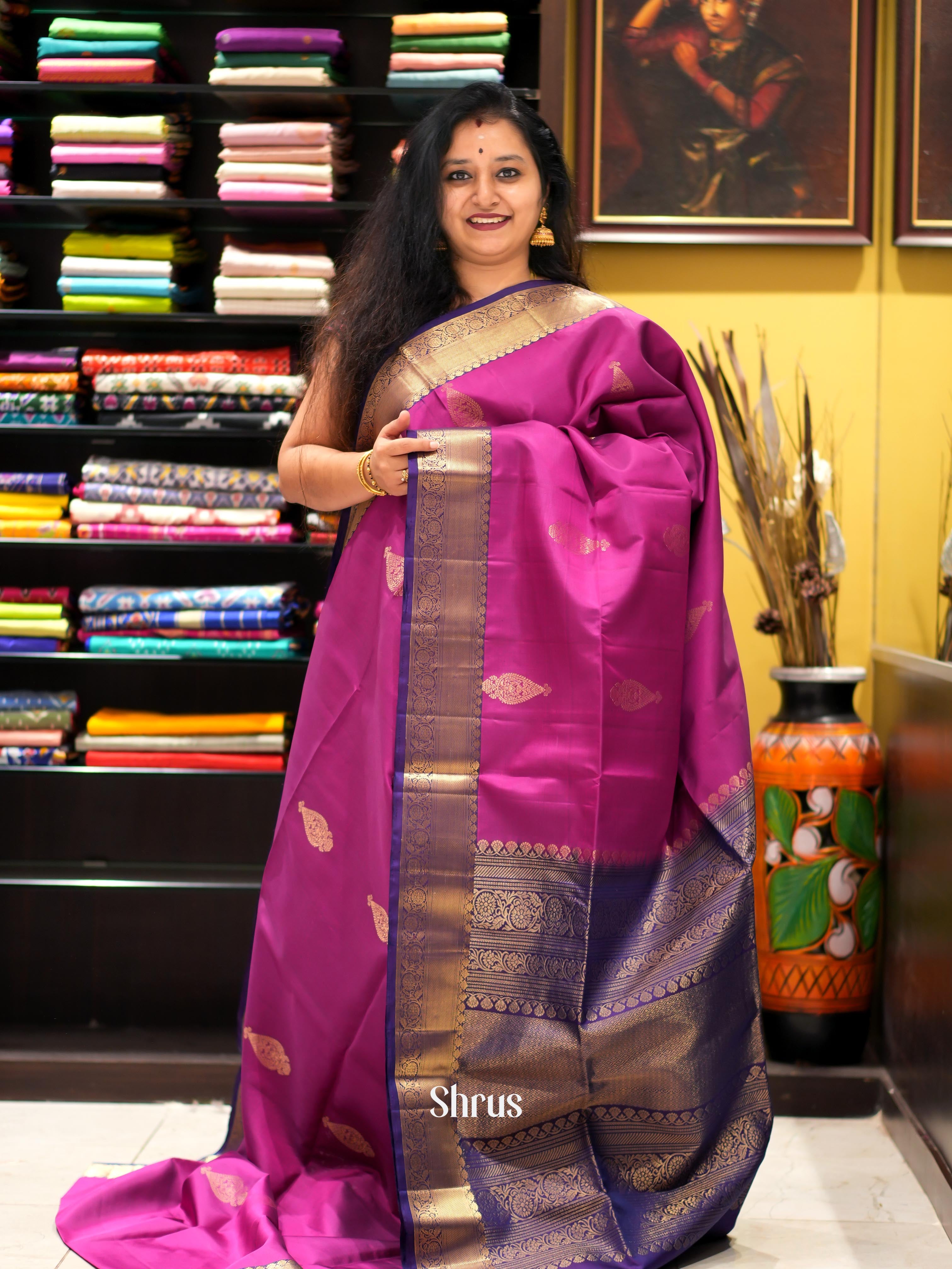 Majenta & Violer - Kanchi Border Soft Silk Saree - Shop on ShrusEternity.com