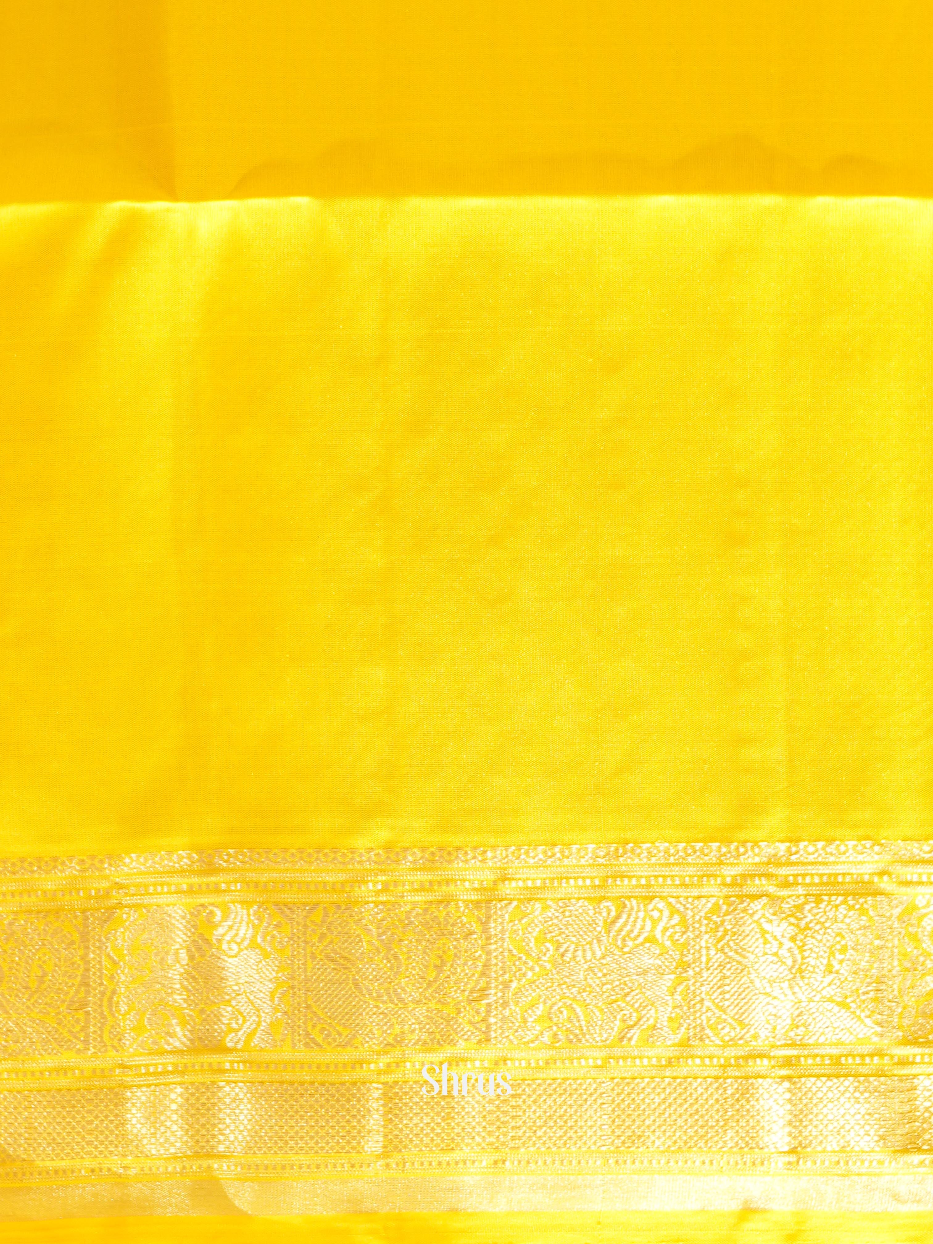 Teal & Yellow- Kanchi Border Soft Silk Saree - Shop on ShrusEternity.com