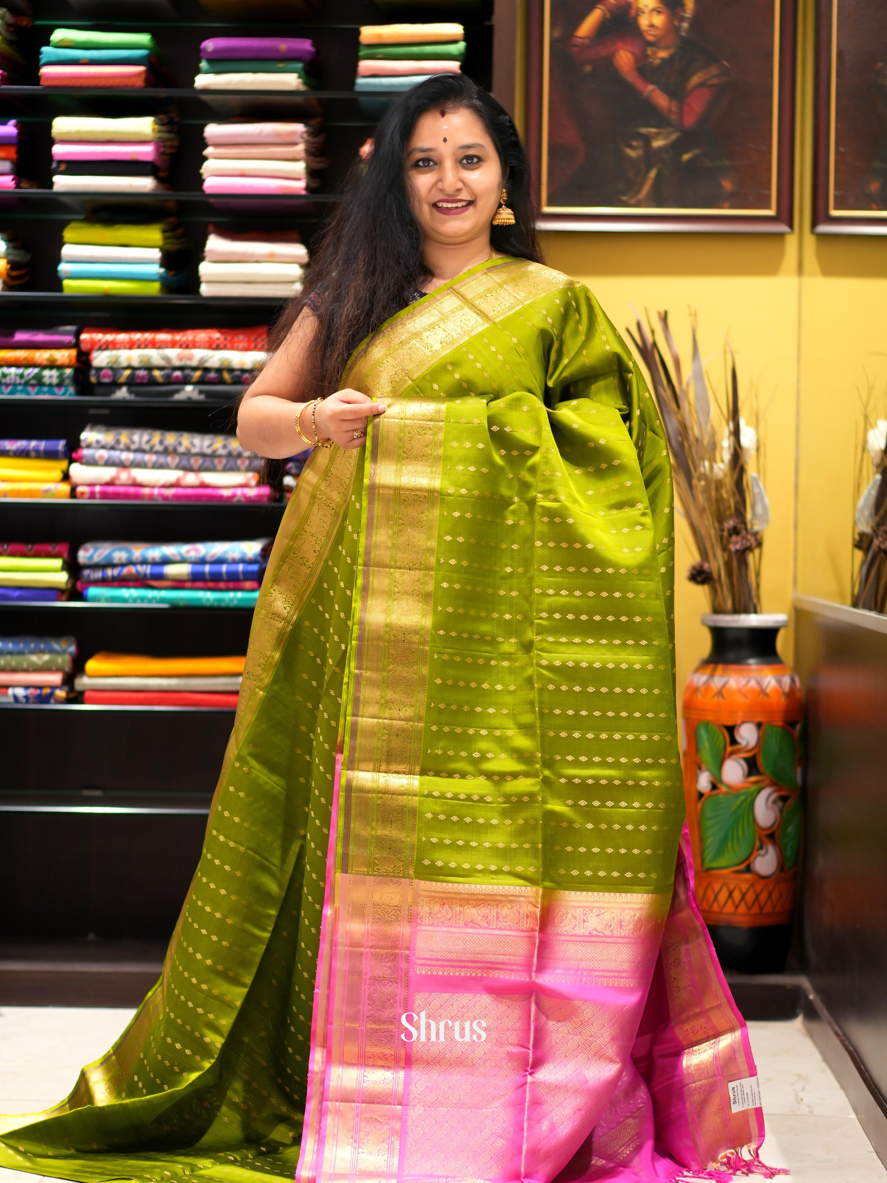 Green & Pink- Kanchi Border Soft Silk Saree-1
