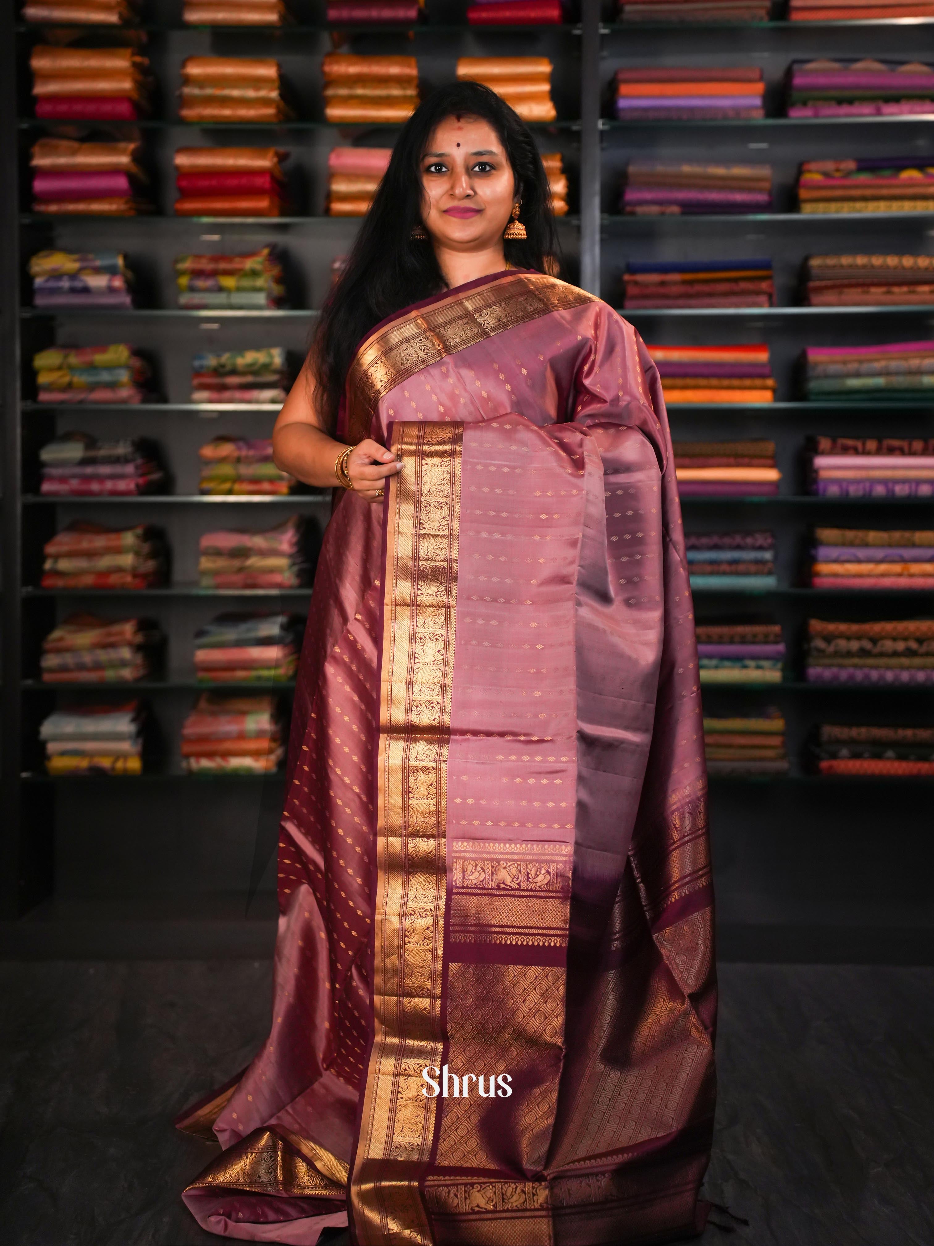 Maroon & Peach - Soft Silk Saree - Shop on ShrusEternity.com