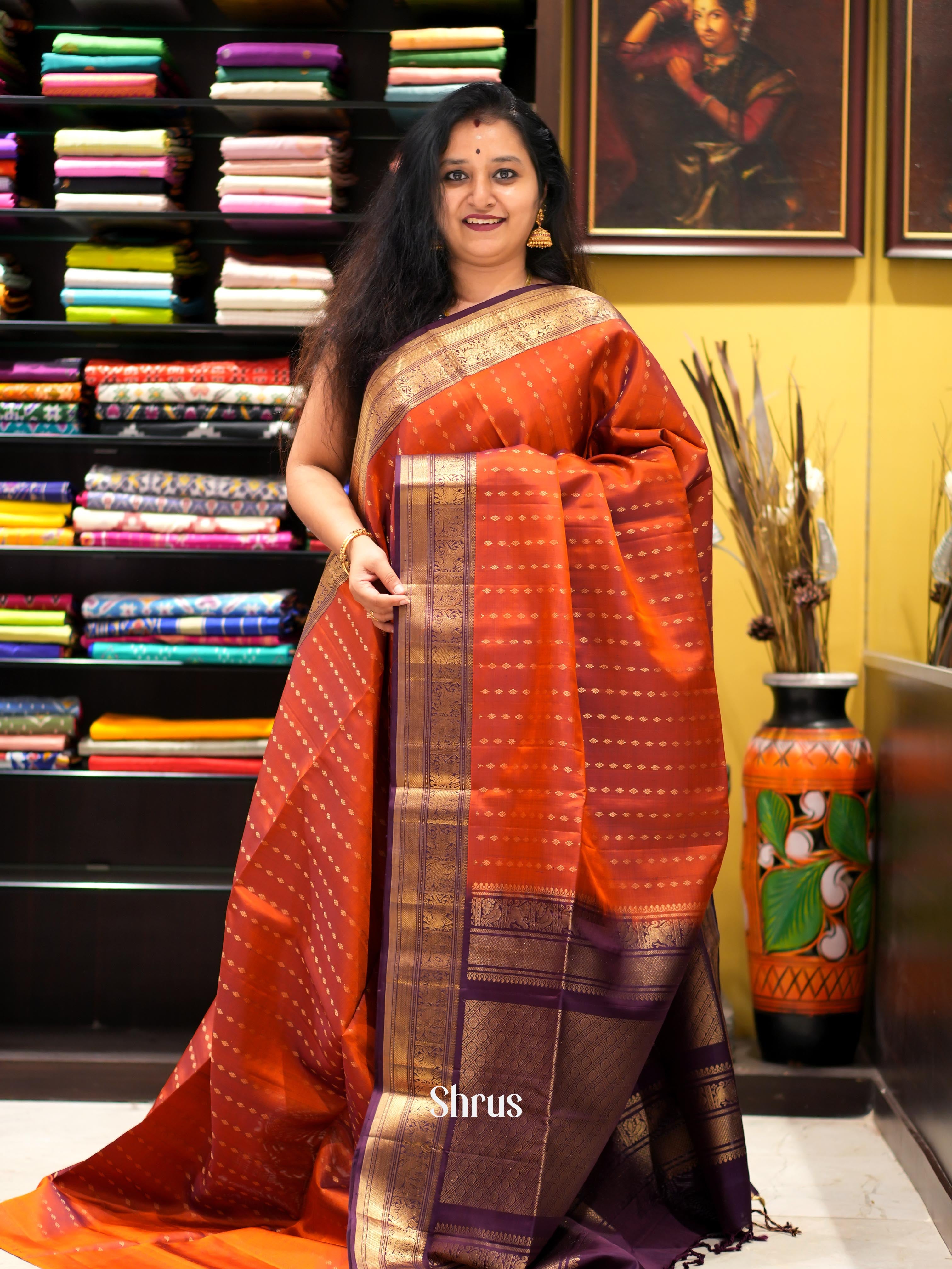 Red & Purple- Kanchi Border Soft Silk Saree - Shop on ShrusEternity.com