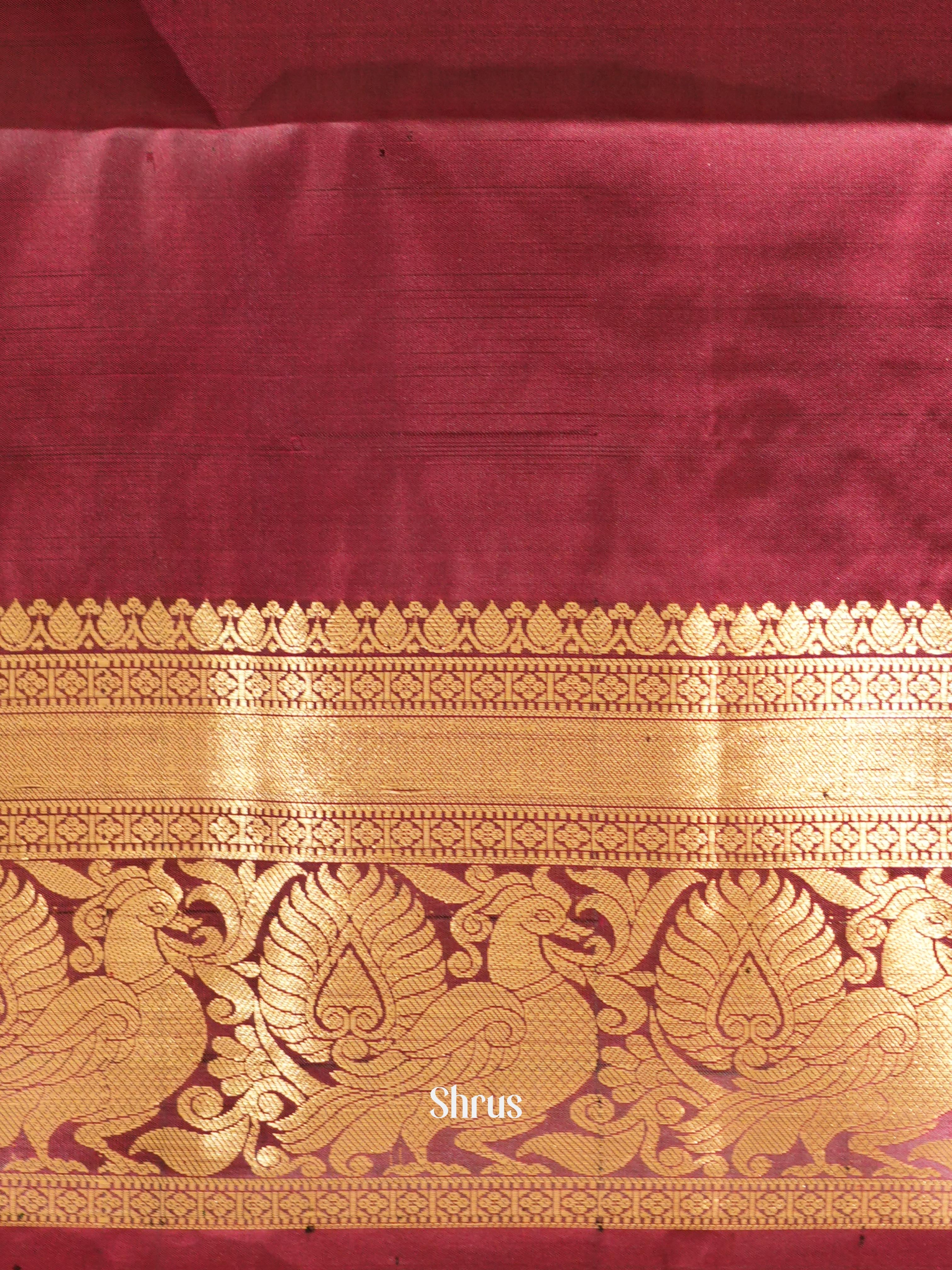 Peacock Green & Maroon - Kanchi Border Soft Silk Saree-2