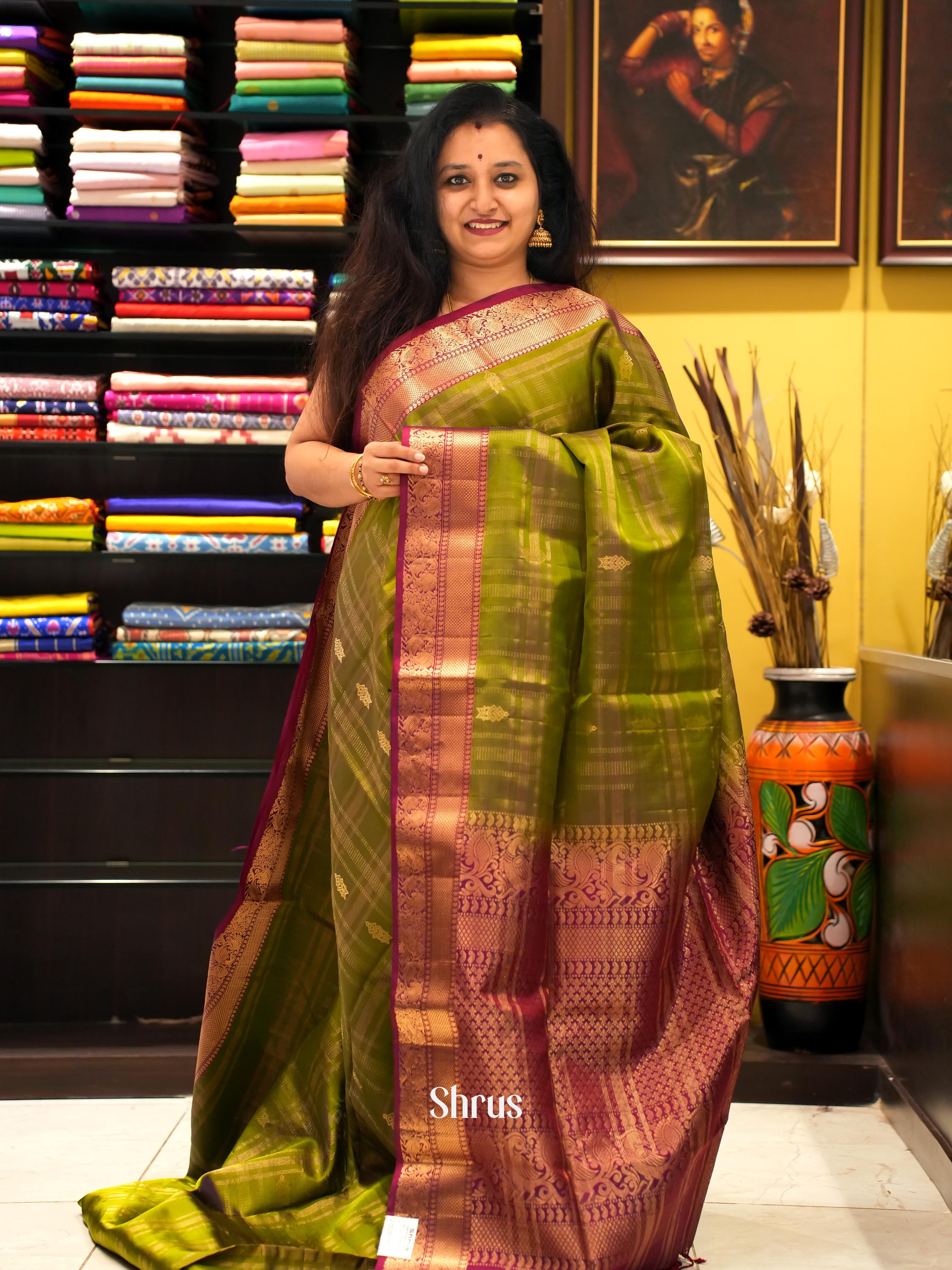 Green & Maroon - Kanchi Border Soft Silk Saree - Shop on ShrusEternity.com