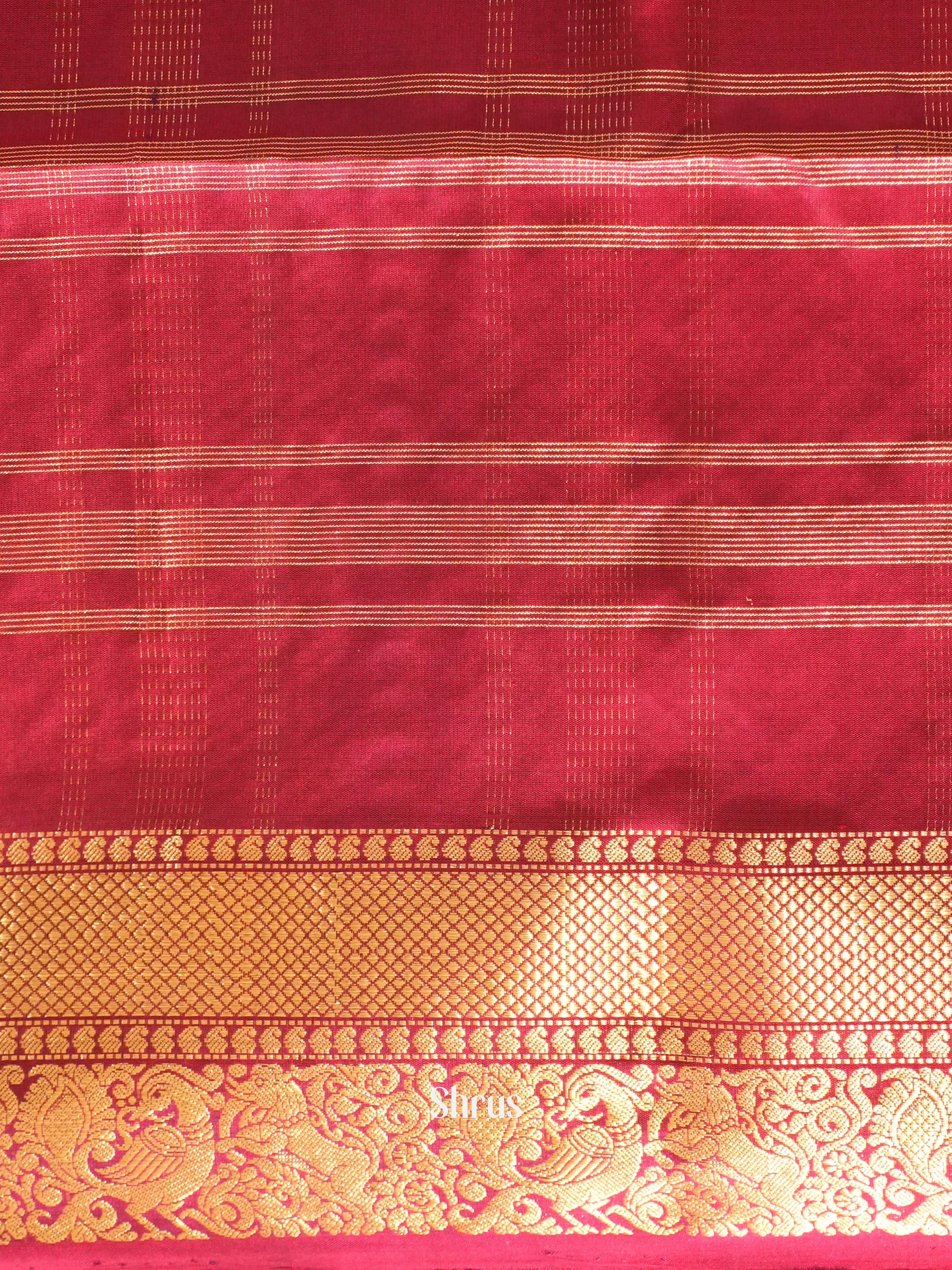Green & Maroon - Kanchi Border Soft Silk Saree - Shop on ShrusEternity.com