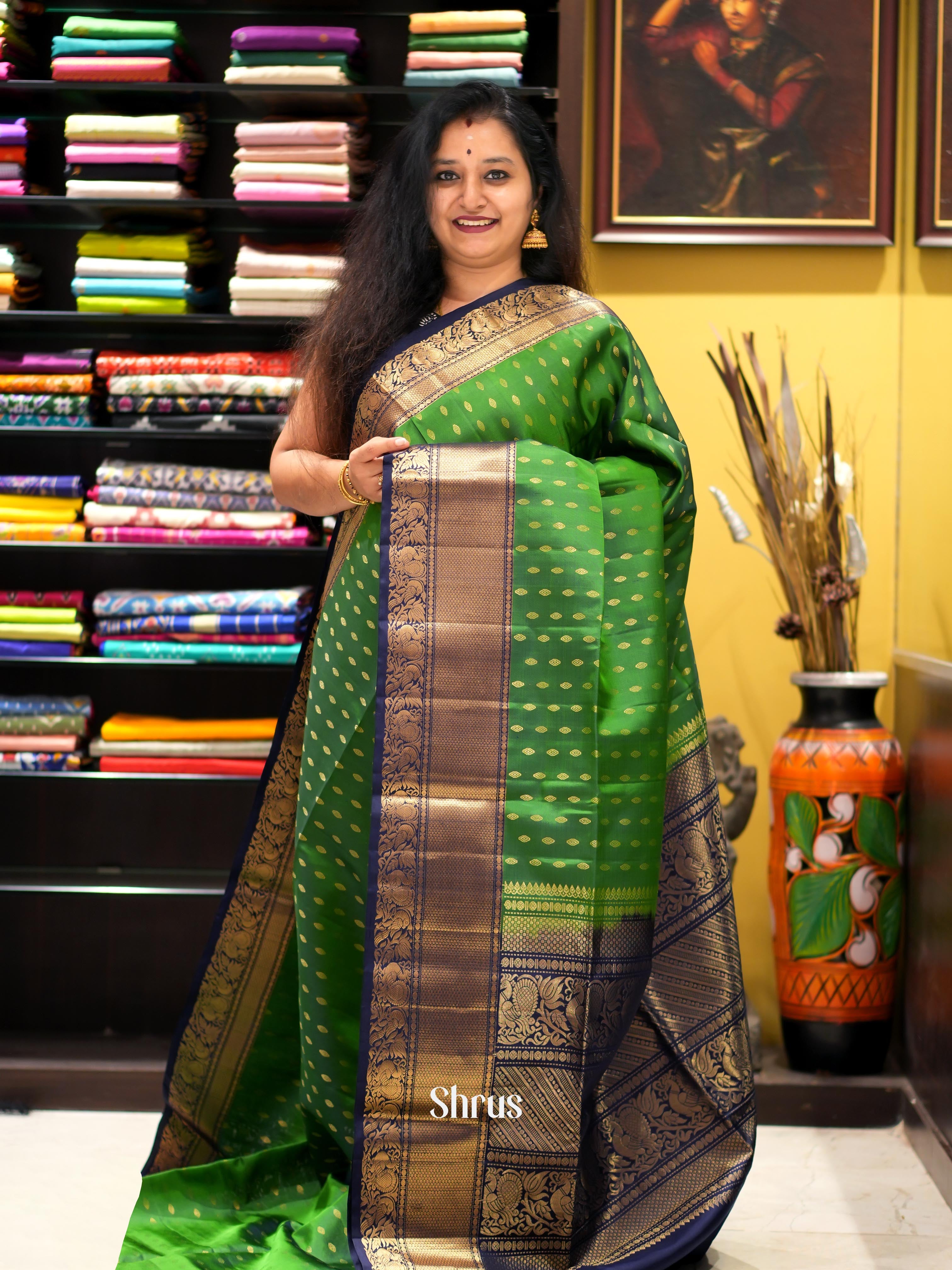 Green & Blue - Soft Silk Saree - Shop on ShrusEternity.com