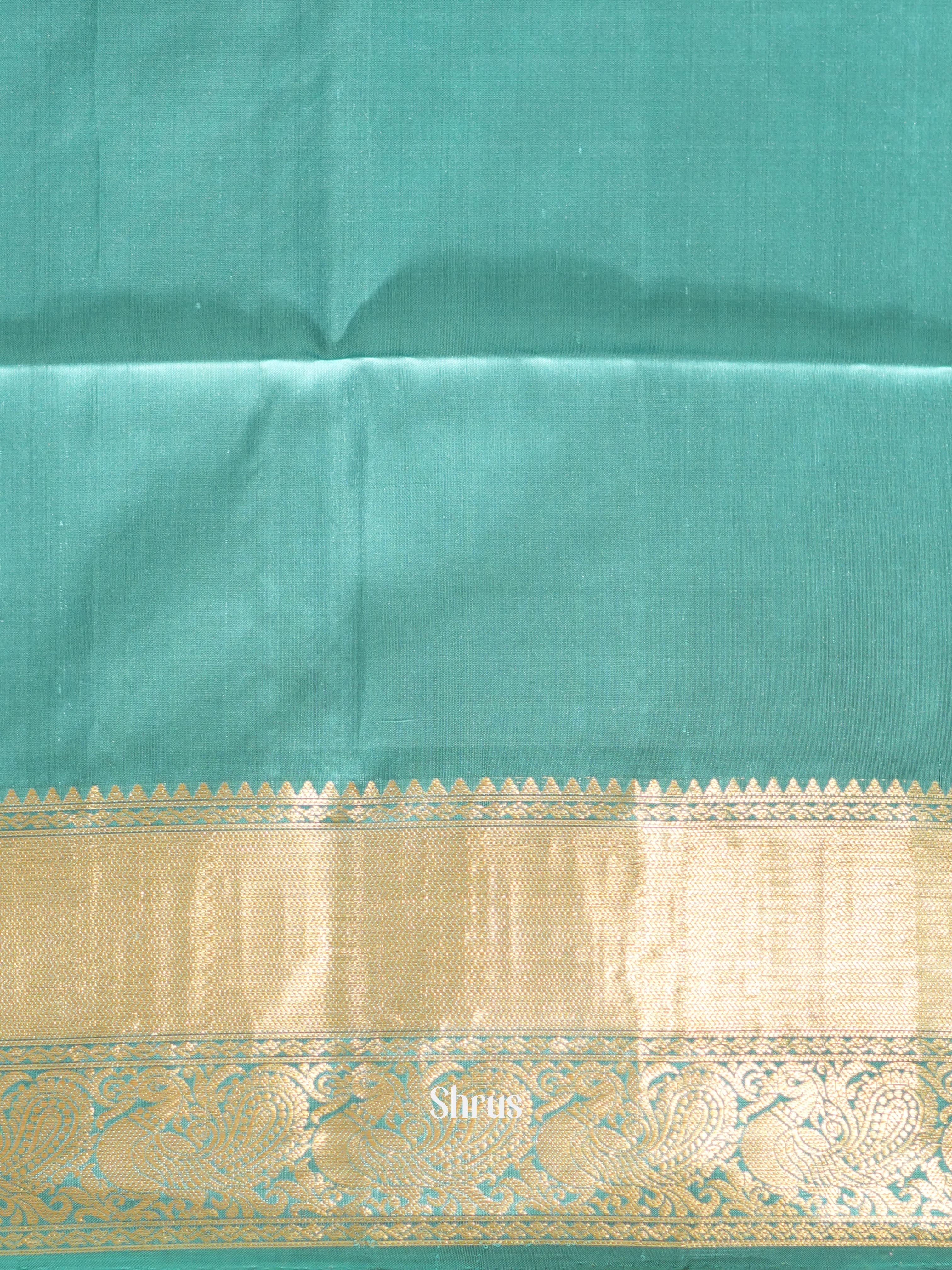 Blue & Teal - Kanchi Border Soft Silk Saree - Shop on ShrusEternity.com