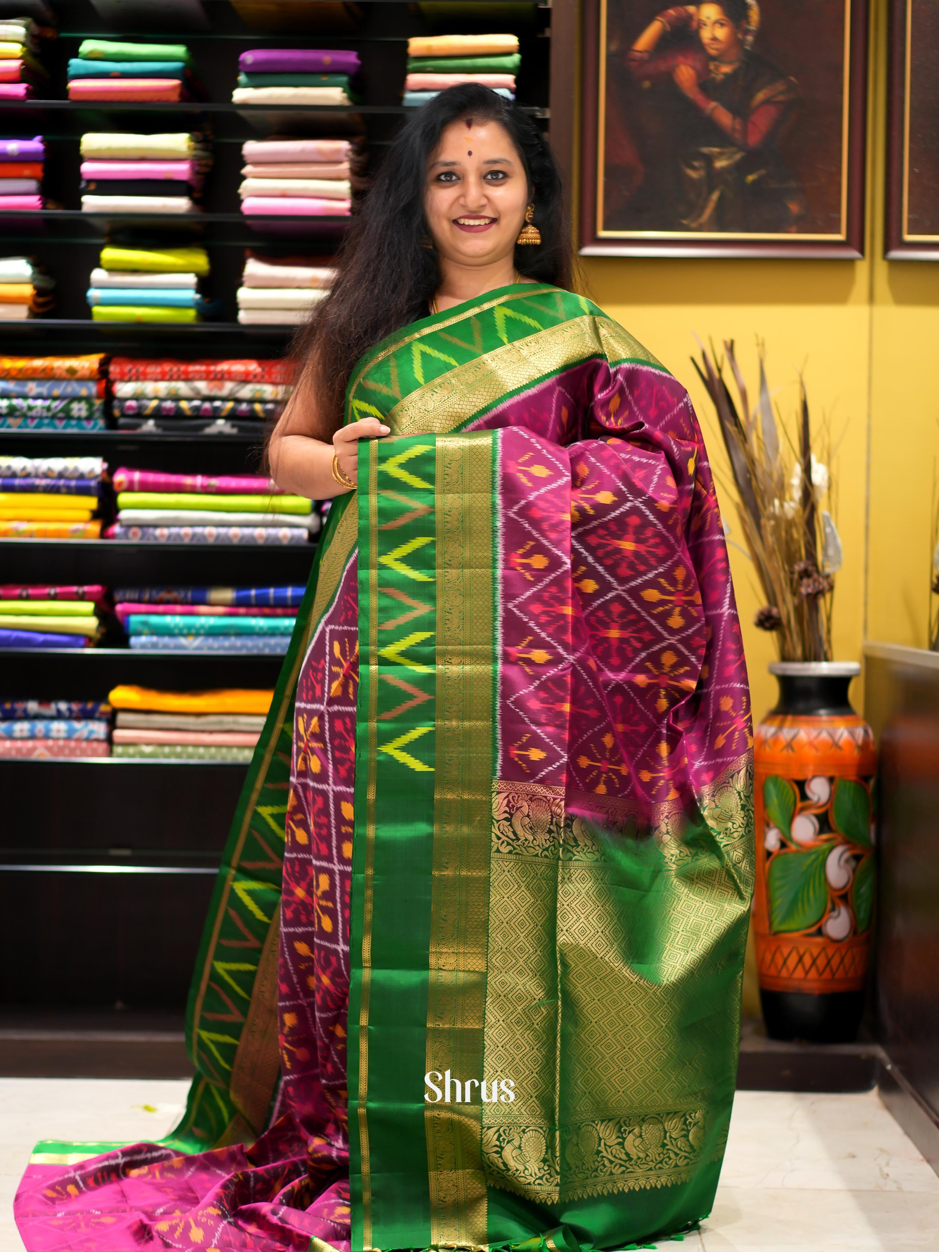Purple & Green - Soft Silk Saree - Shop on ShrusEternity.com