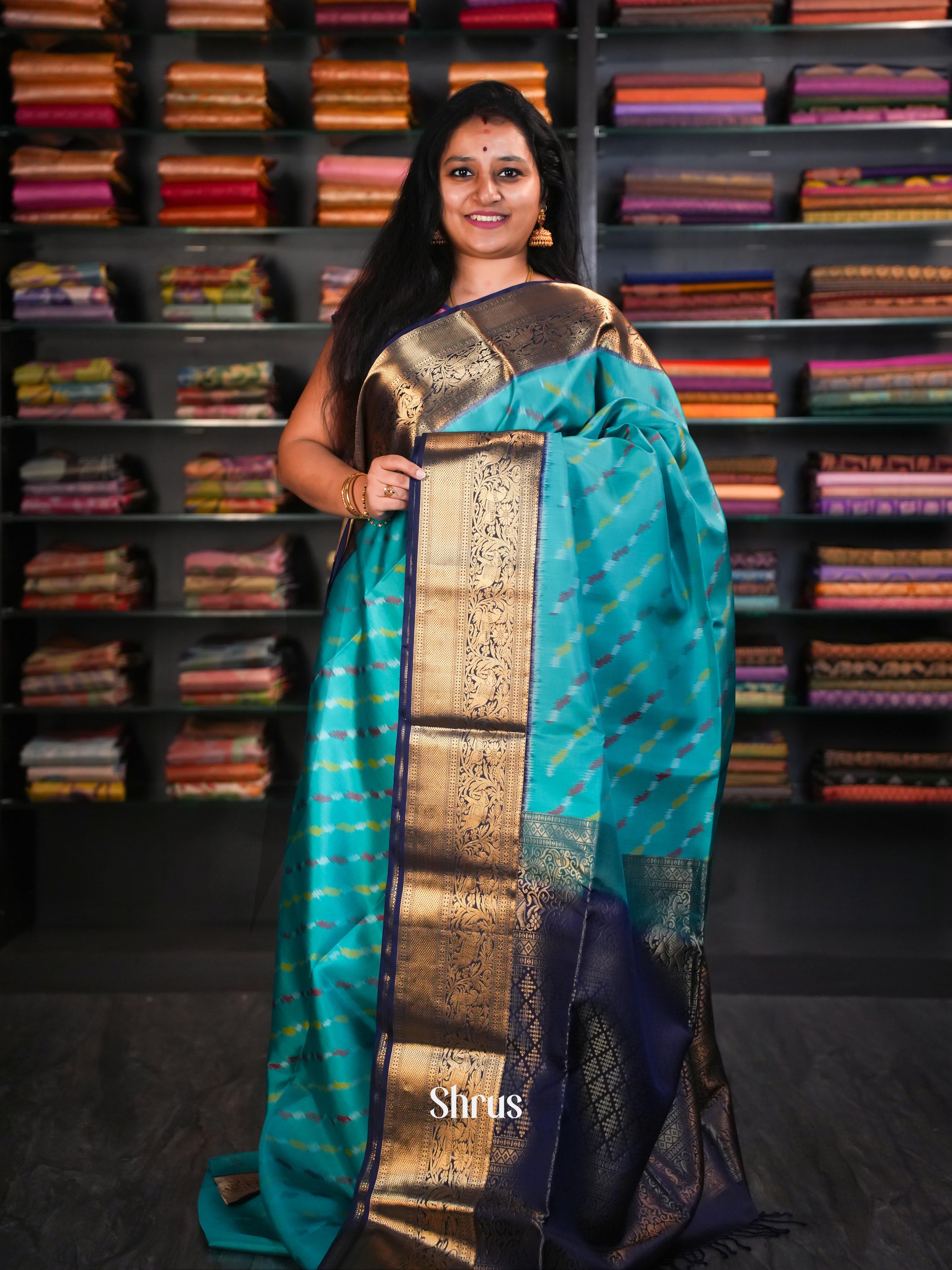 Teal & Dark Blue - Soft Silk Saree - Shop on ShrusEternity.com