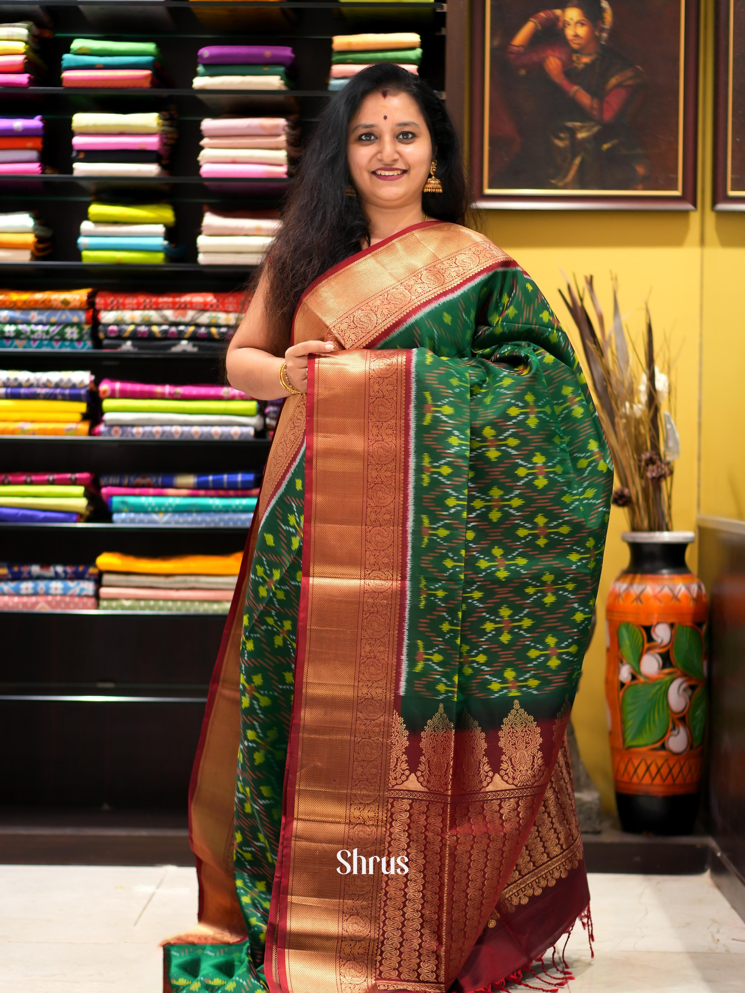 Green & Maroon - Soft Silk Saree - Shop on ShrusEternity.com