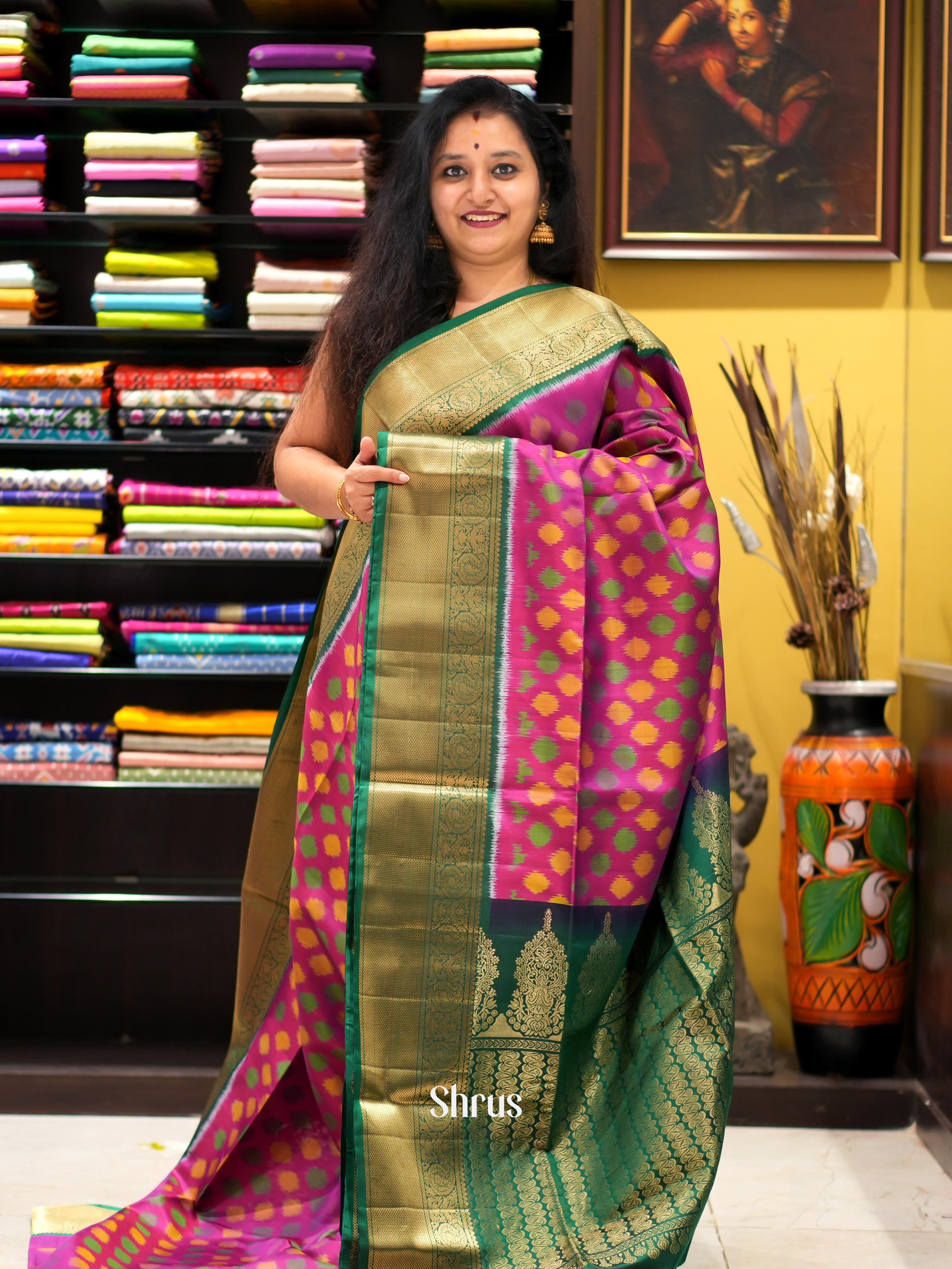 Purple & Green - Soft Silk Saree-1