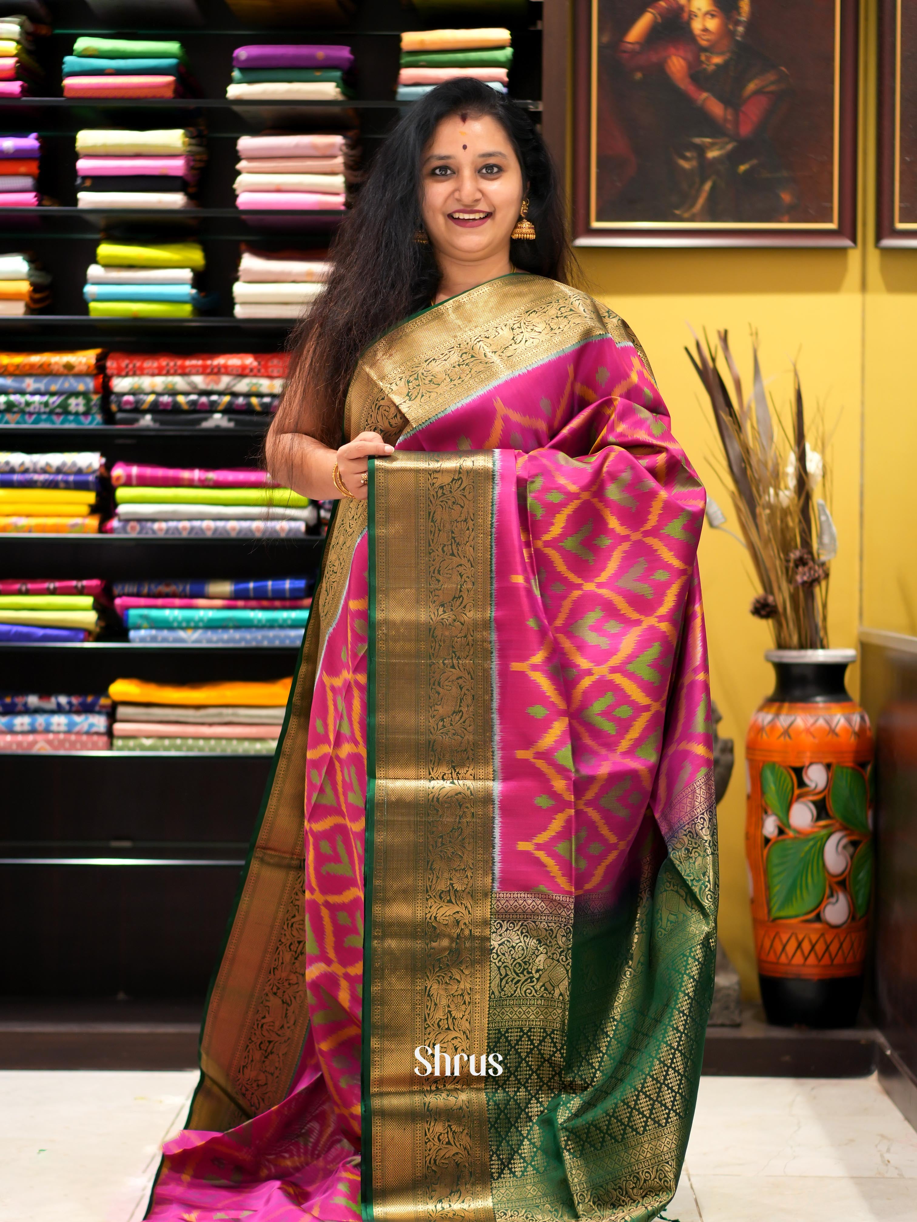 Majenta & Green - Soft Silk Saree - Shop on ShrusEternity.com