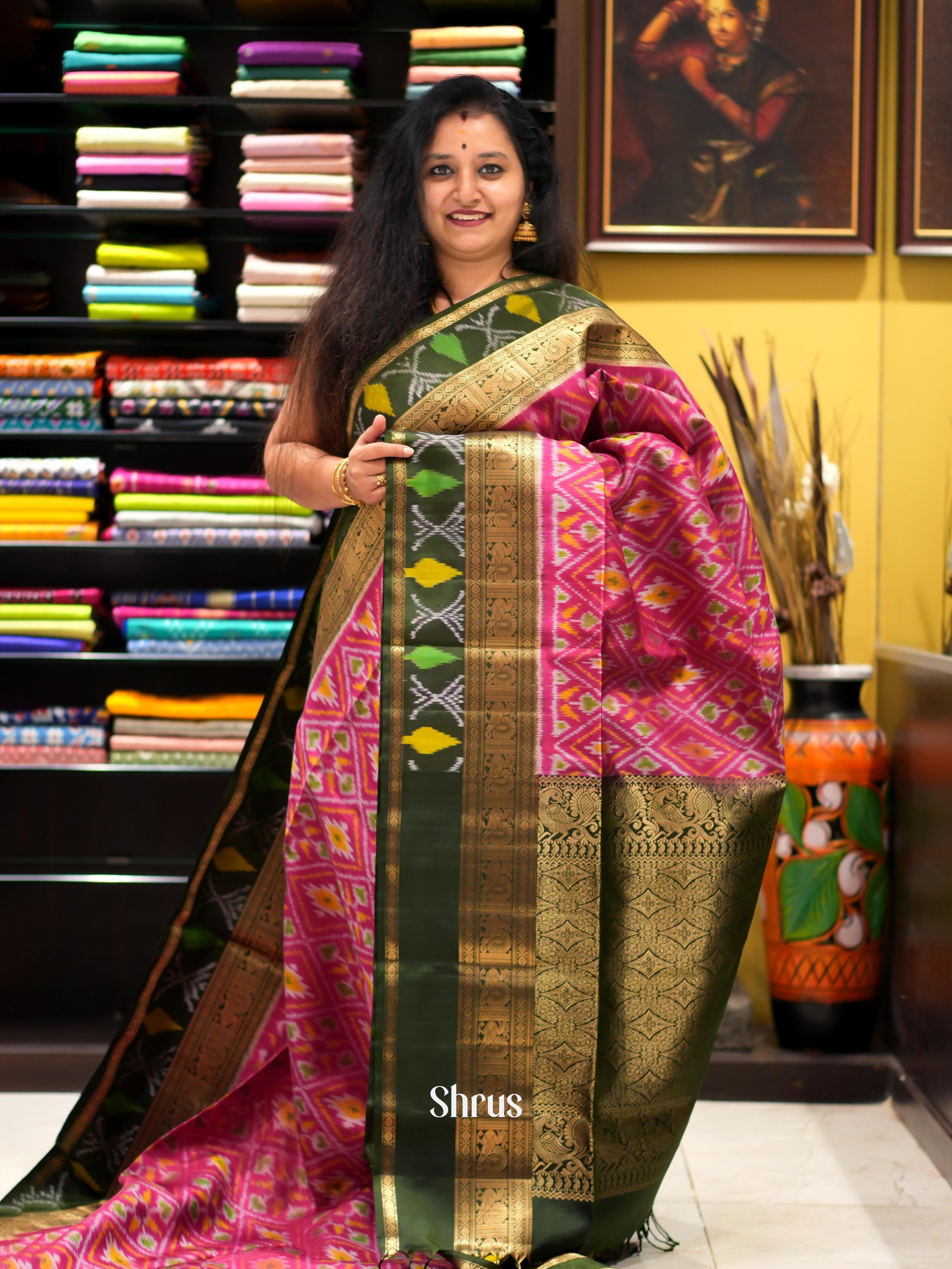 Pink & Green - Soft Silk Saree - Shop on ShrusEternity.com