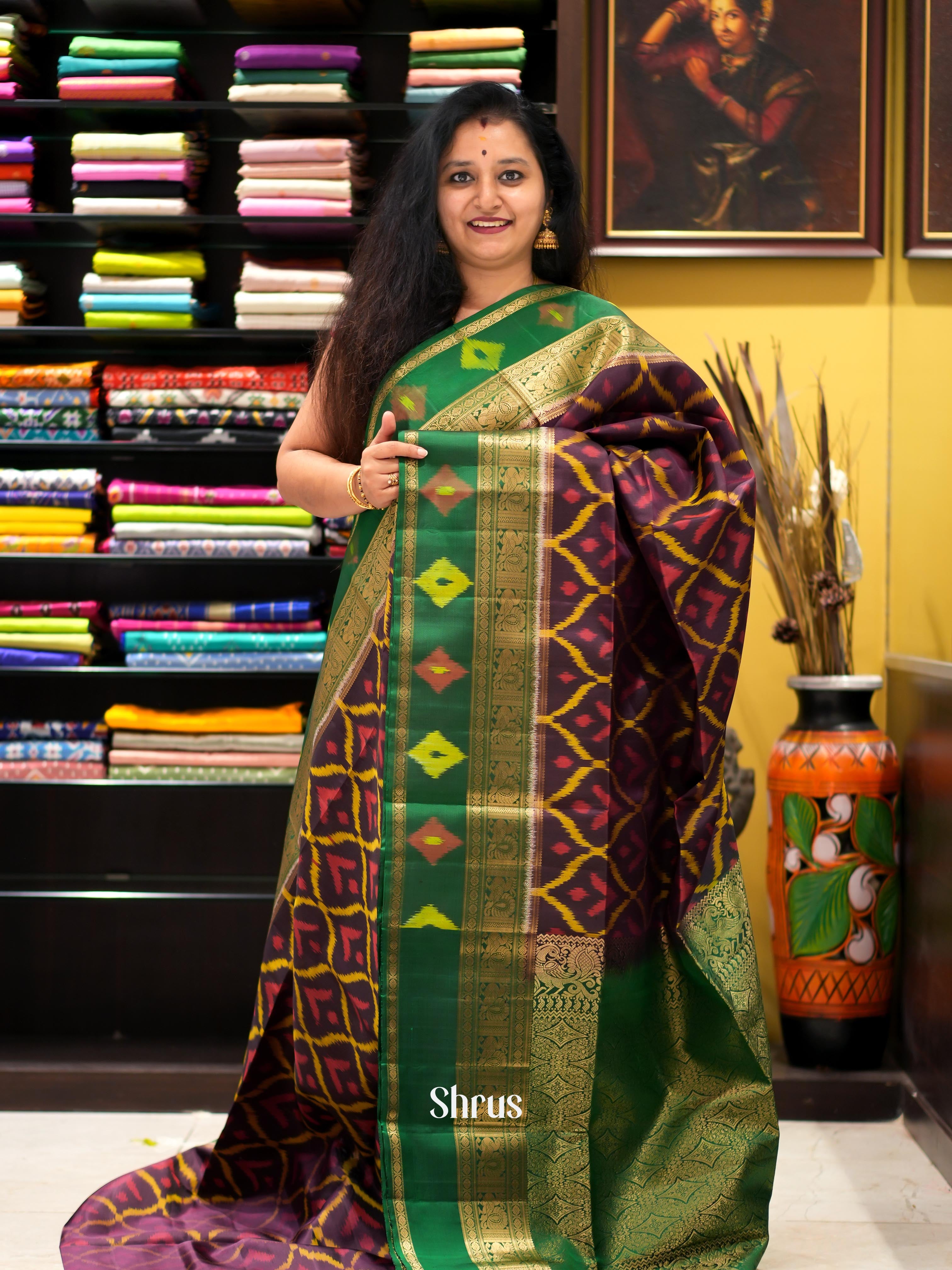 Purple & Green - Soft Silk Saree - Shop on ShrusEternity.com