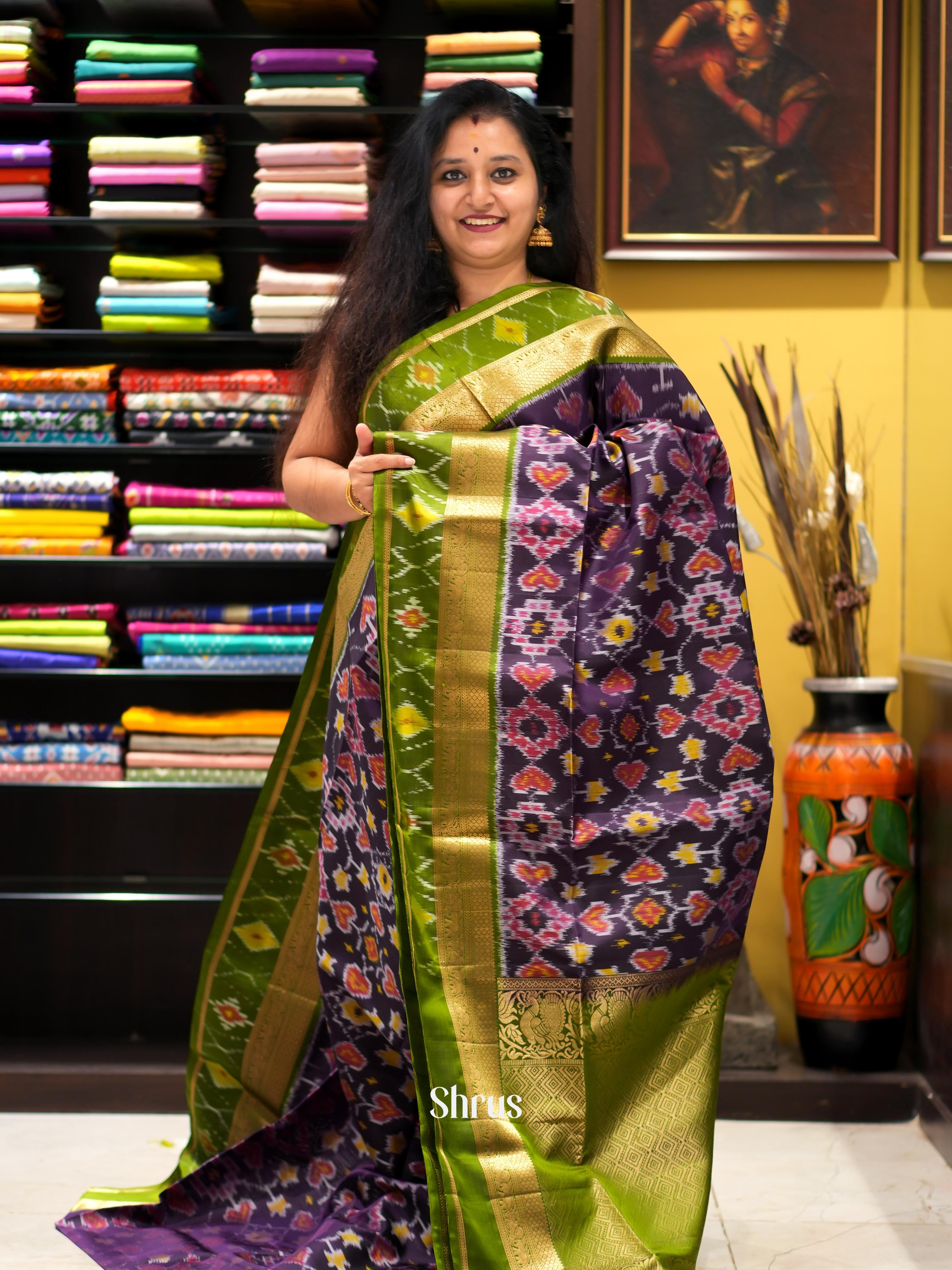 Violet & Green - Soft Silk Saree - Shop on ShrusEternity.com