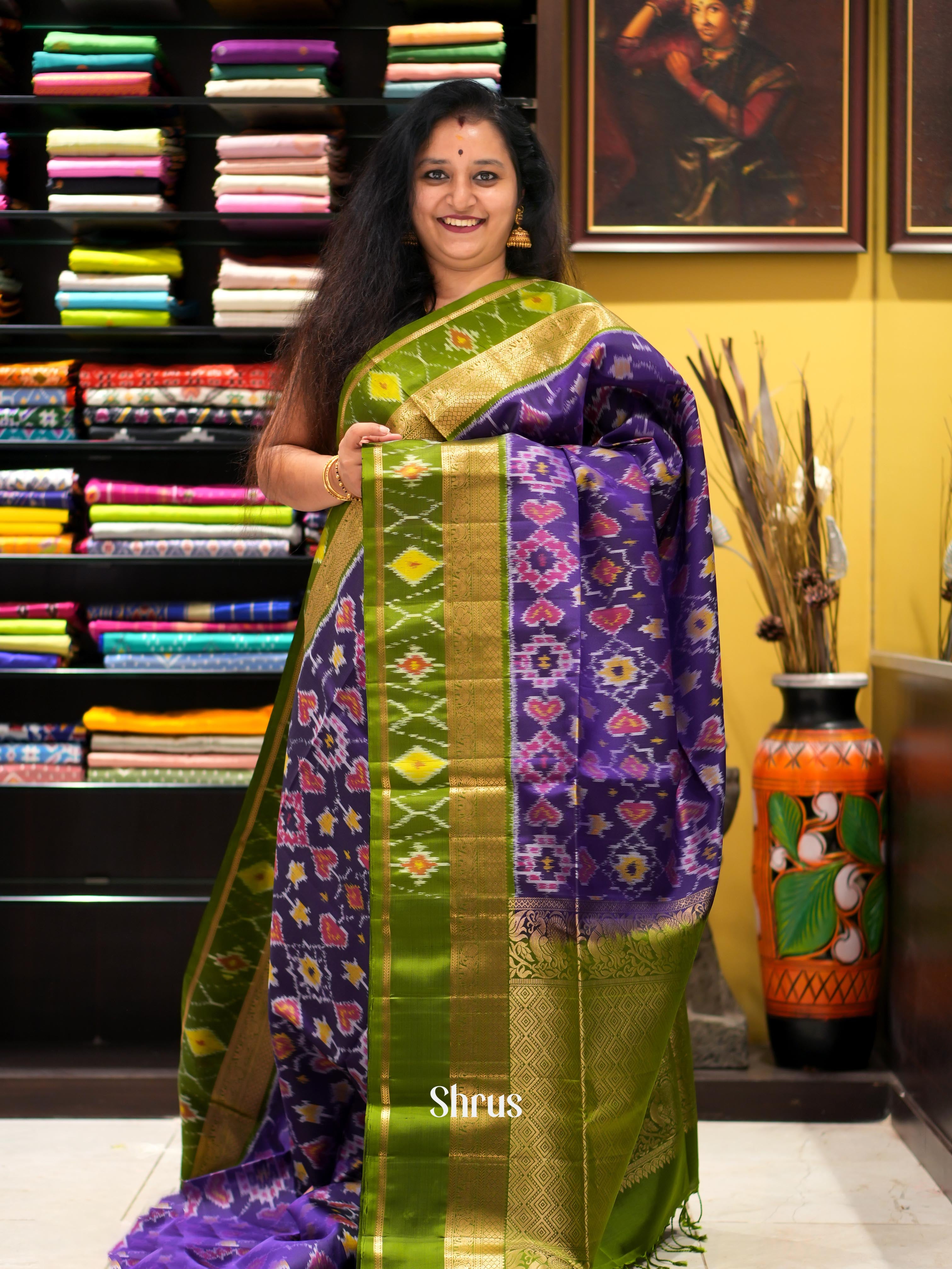 Violet & Green - Soft Silk Saree - Shop on ShrusEternity.com