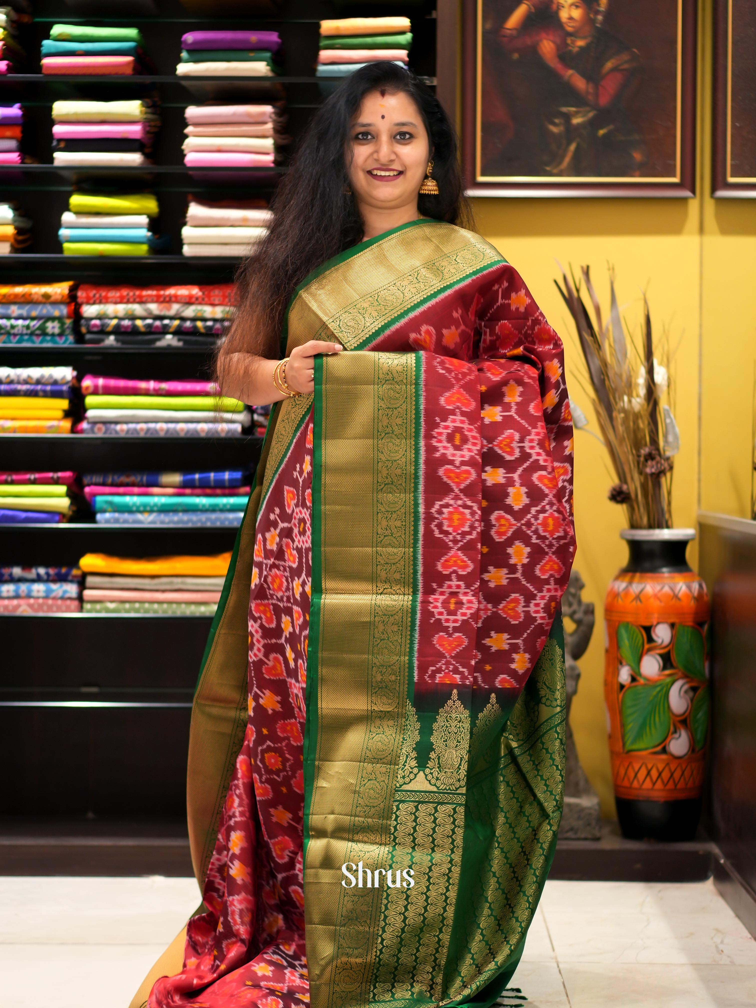 Maroon & Green - Soft Silk Saree-1