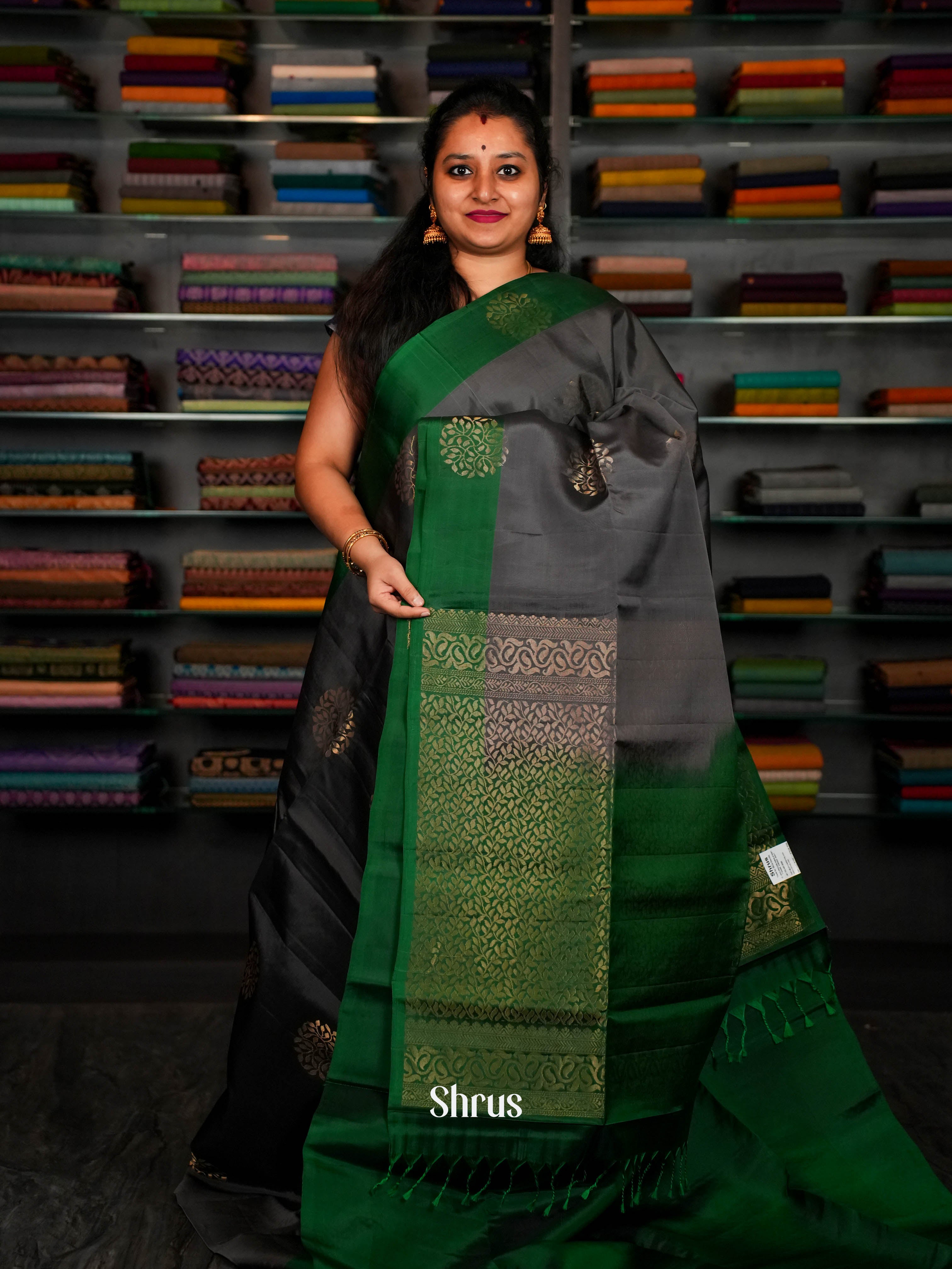 Green & Grey - Softsilk-halfpure Saree - Shop on ShrusEternity.com