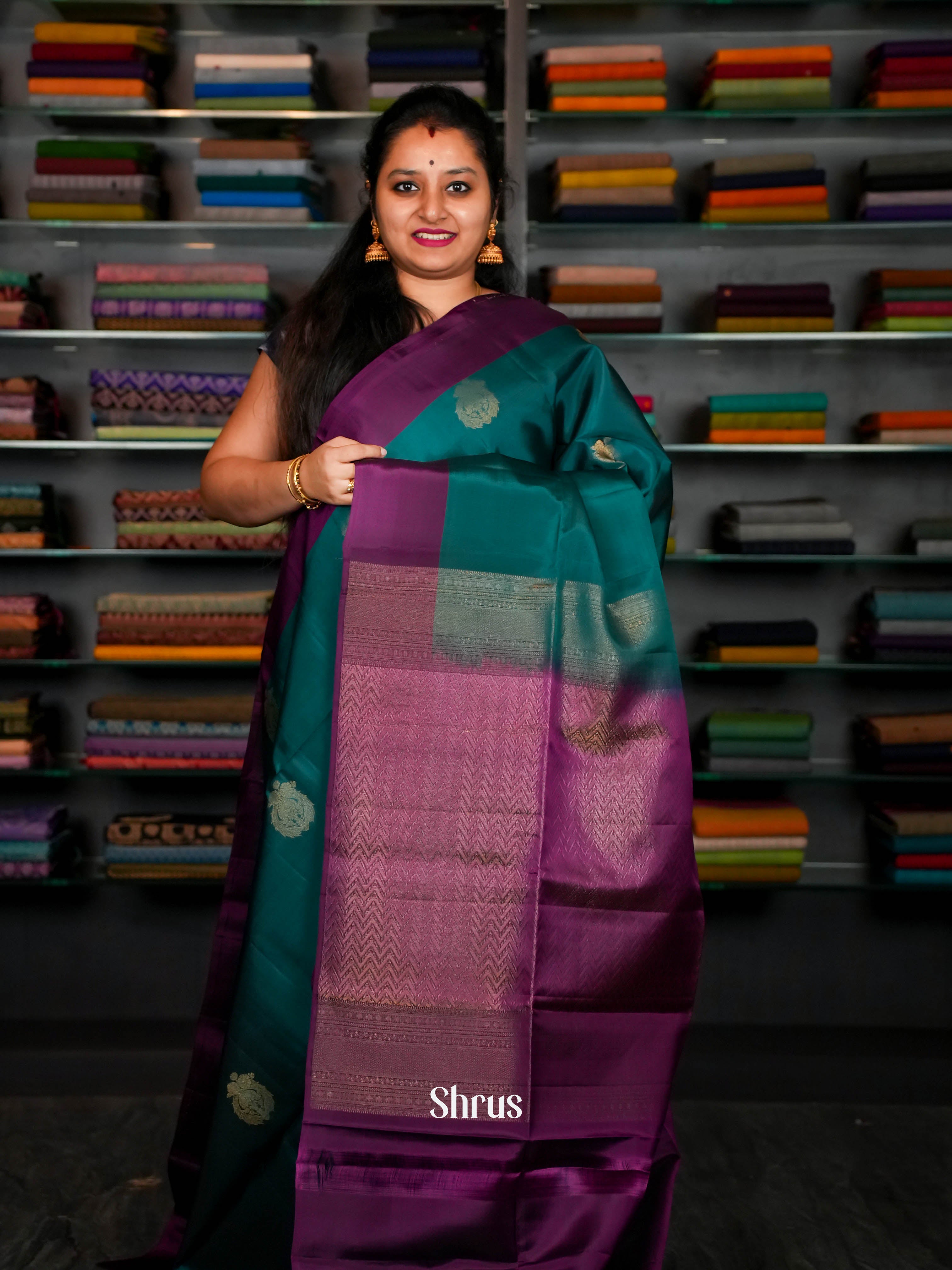 Dark Green & Deep Magenta - Softsilk-halfpure Saree - Shop on ShrusEternity.com