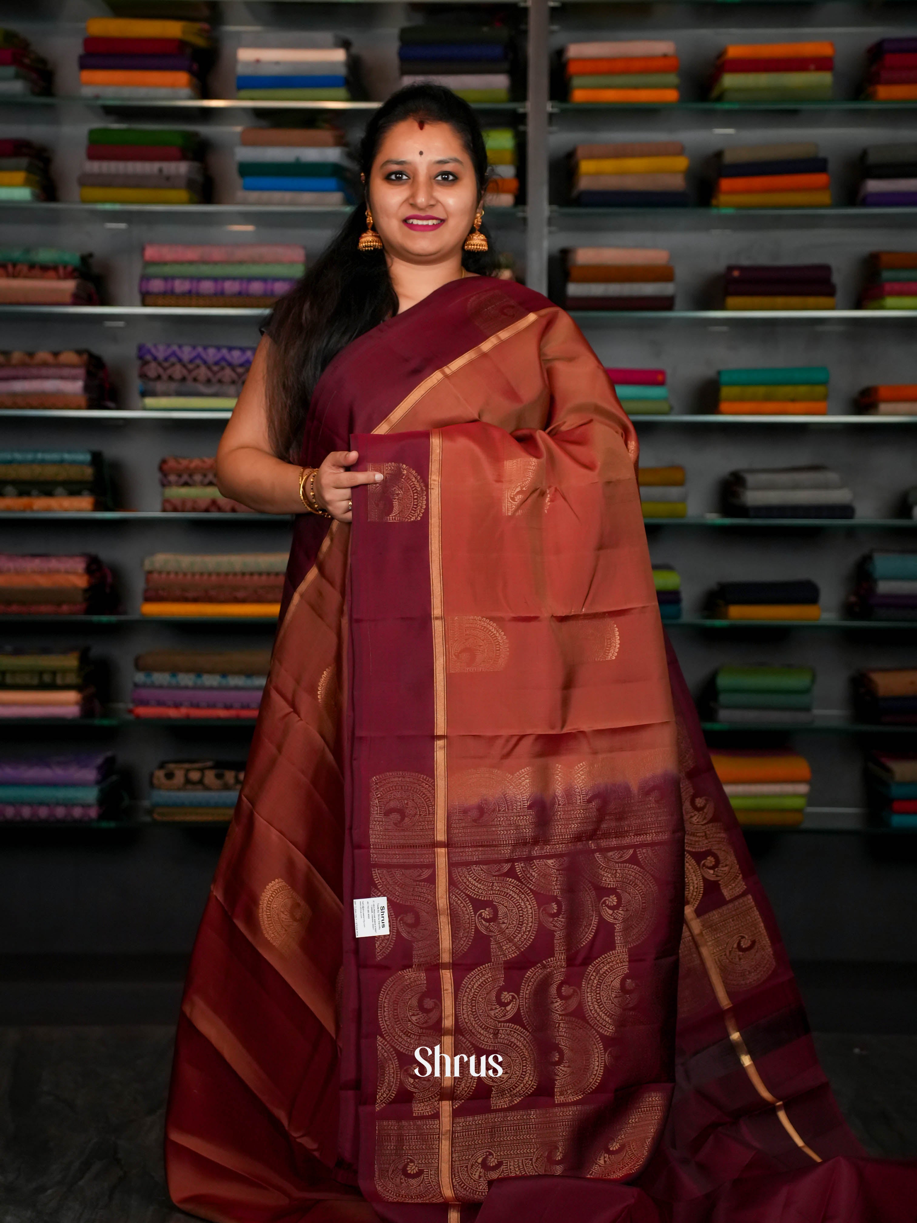 Double Shaded Red - Softsilk-halfpure Saree - Shop on ShrusEternity.com