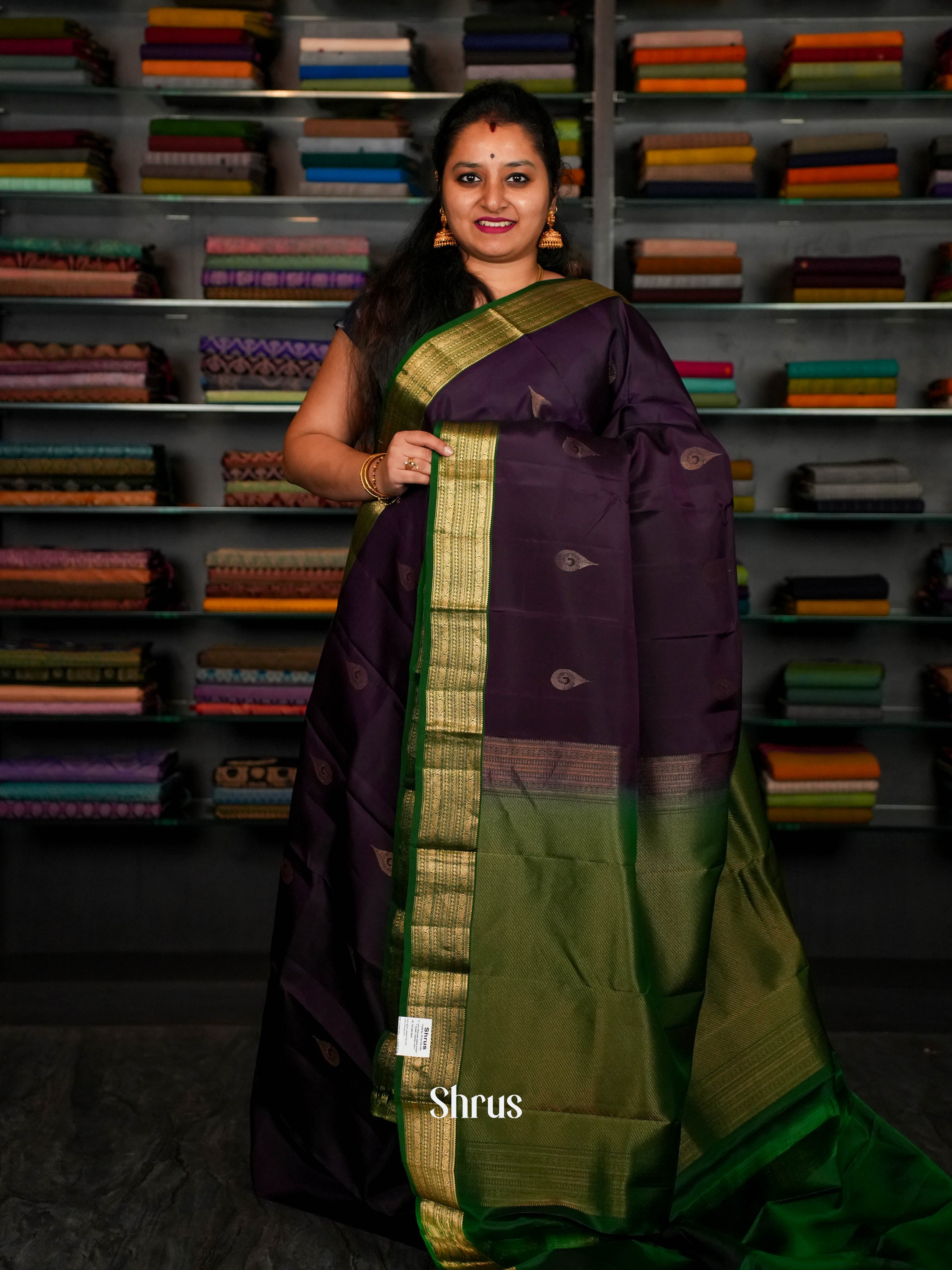 Deep Violet & Green - Softsilk-halfpure Saree - Shop on ShrusEternity.com
