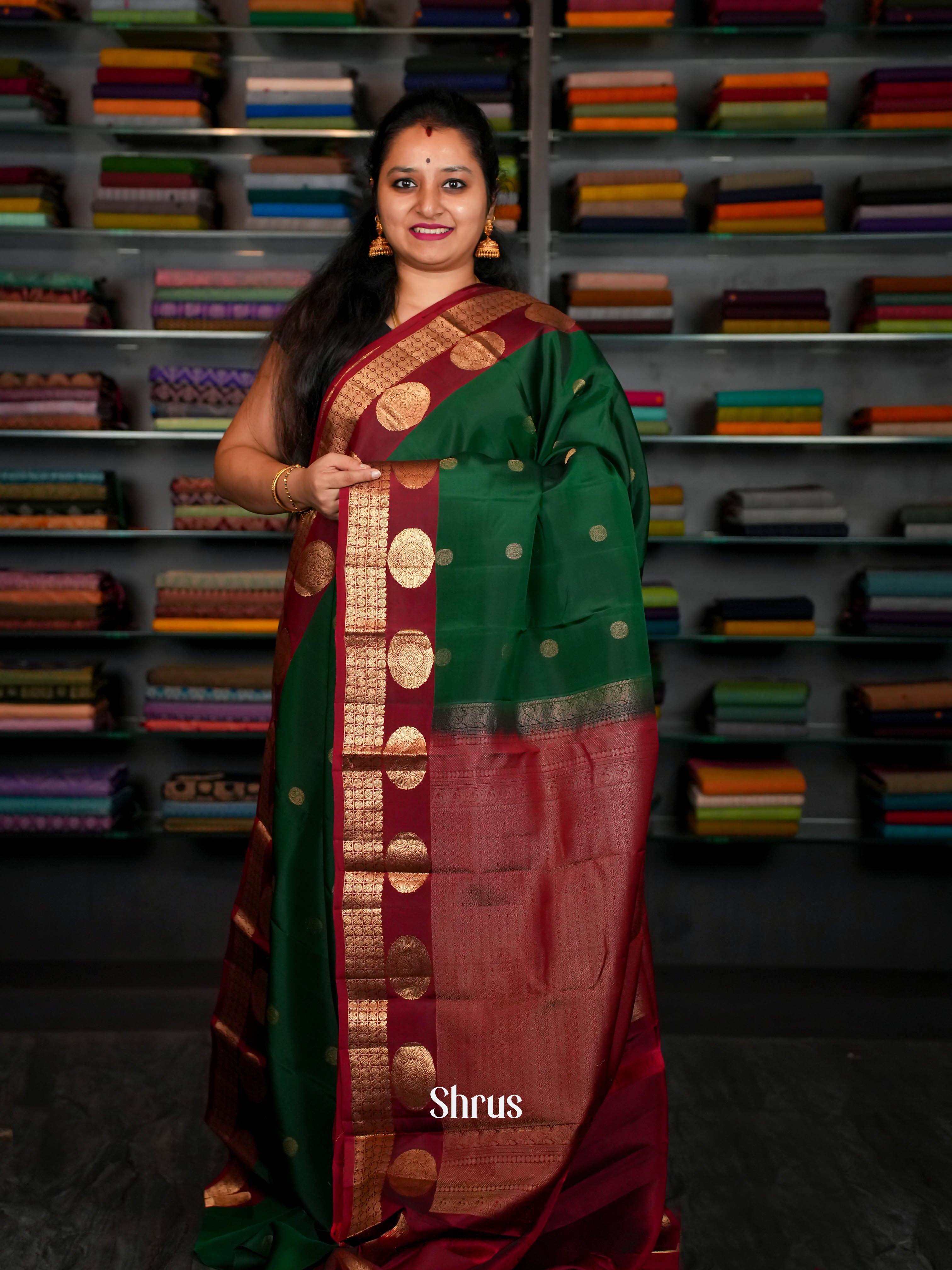 Green & Red - Softsilk-halfpure Saree - Shop on ShrusEternity.com