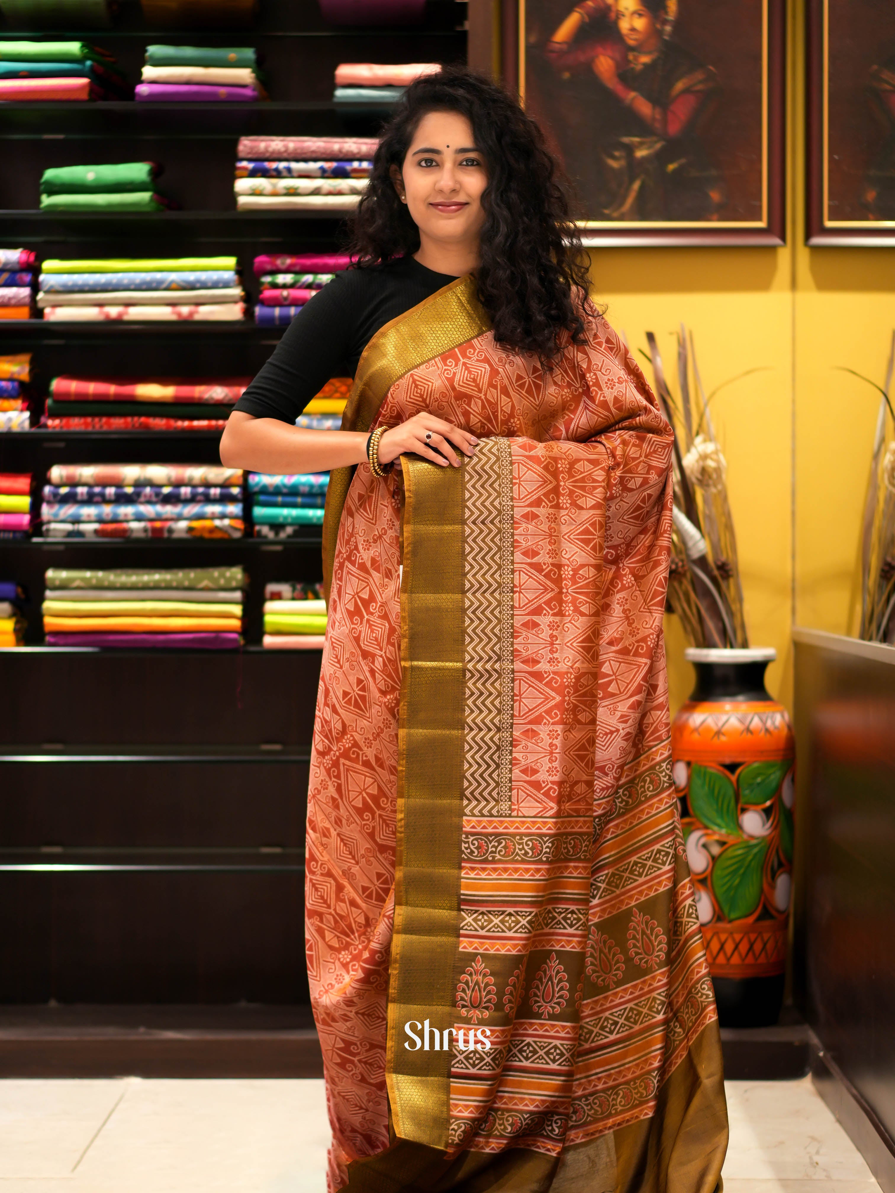 Brick & Brown - Semi patola Saree - Shop on ShrusEternity.com