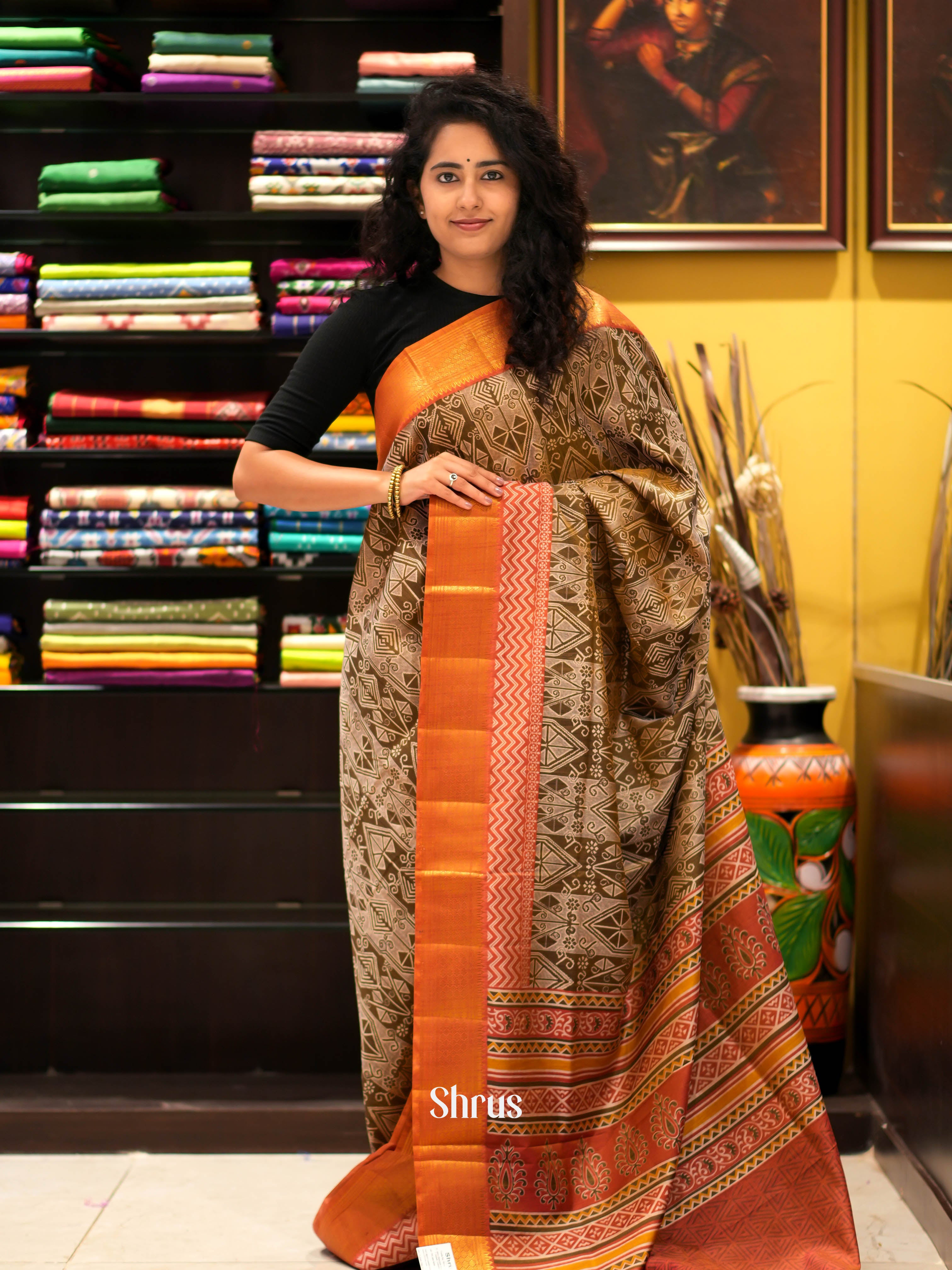 Brown & Orange - Semi patola Saree - Shop on ShrusEternity.com