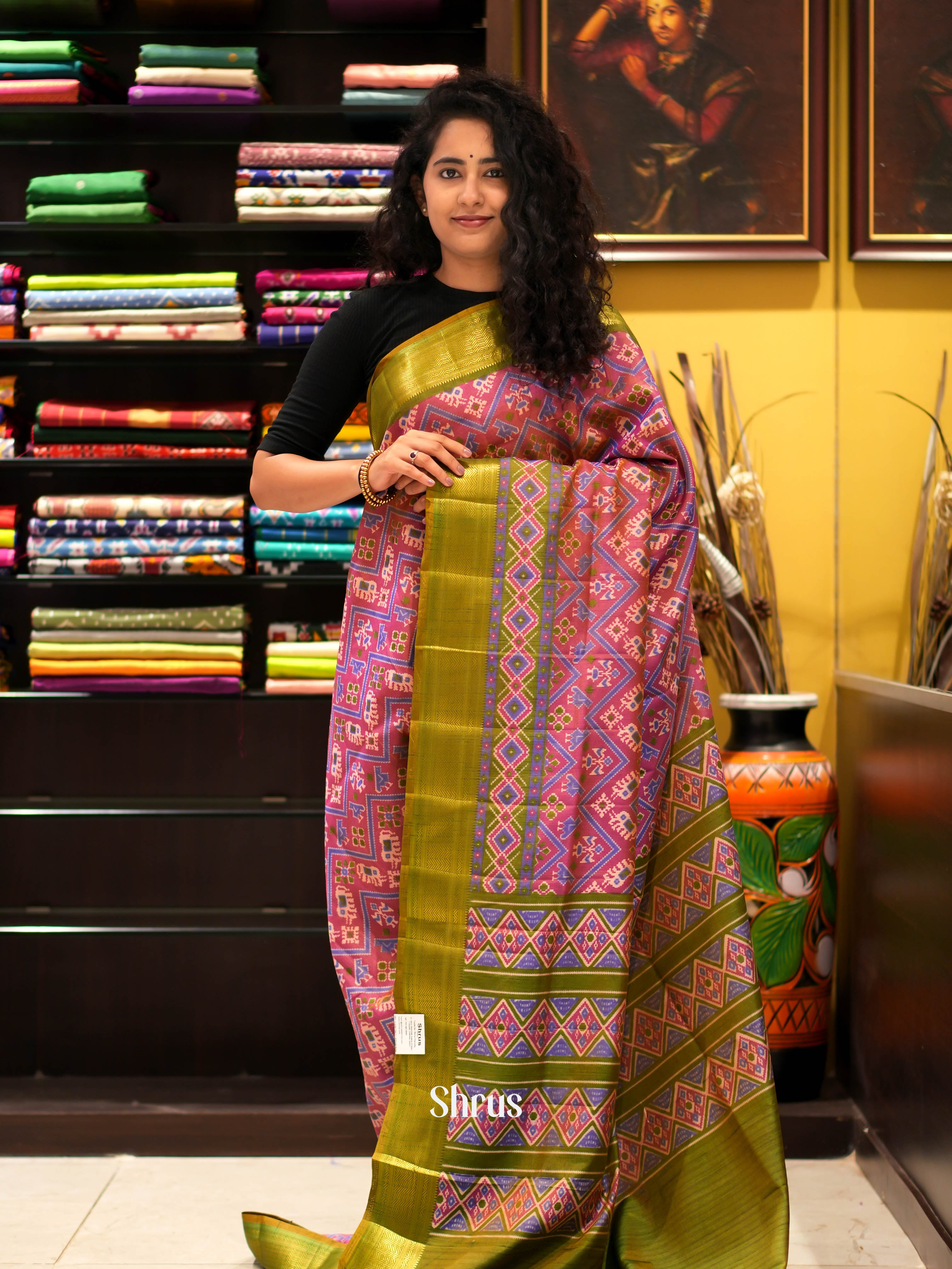 Pink & Green - Semi patola Saree - Shop on ShrusEternity.com