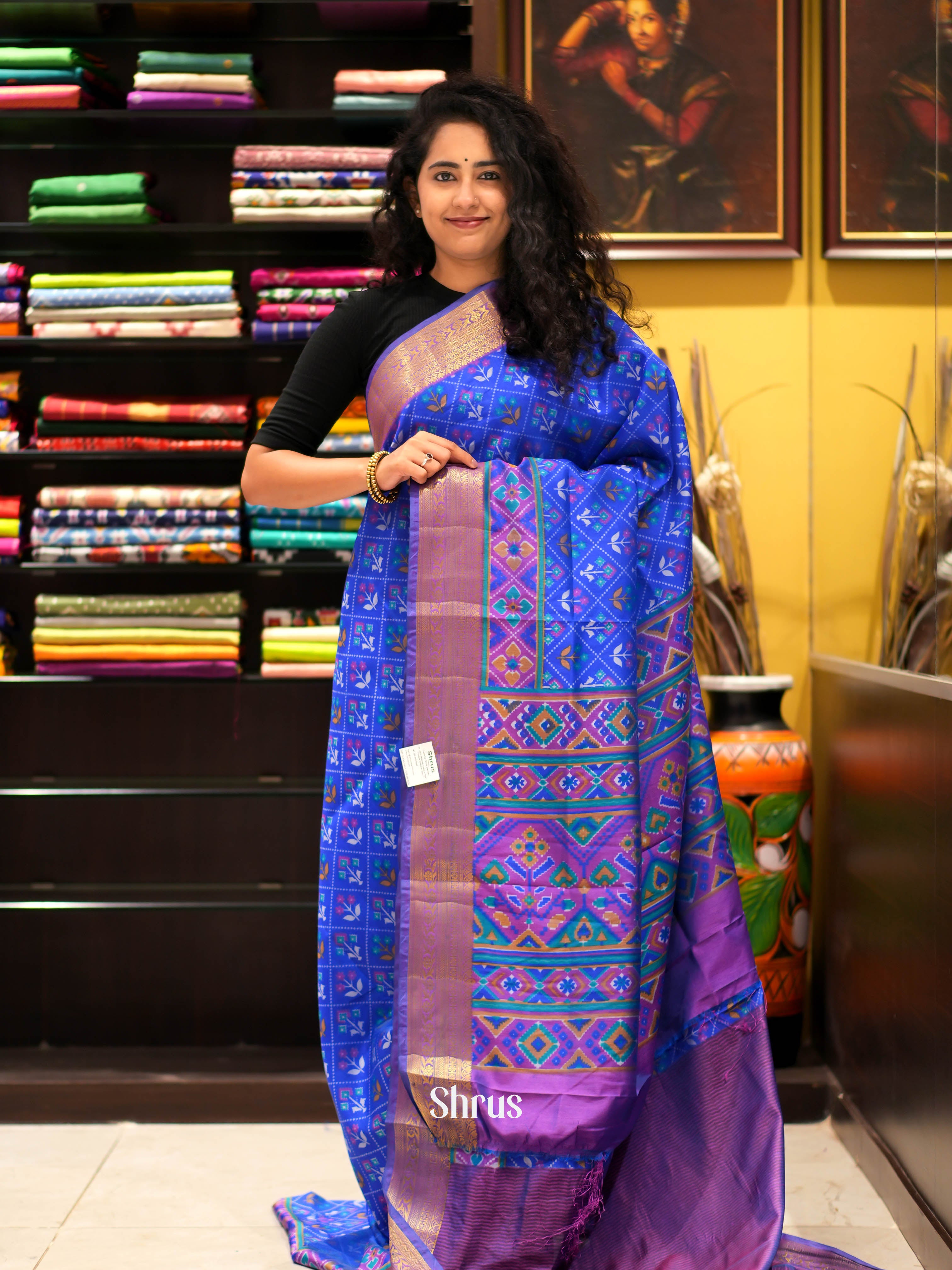 Blue & Purple - Semi patola Saree - Shop on ShrusEternity.com